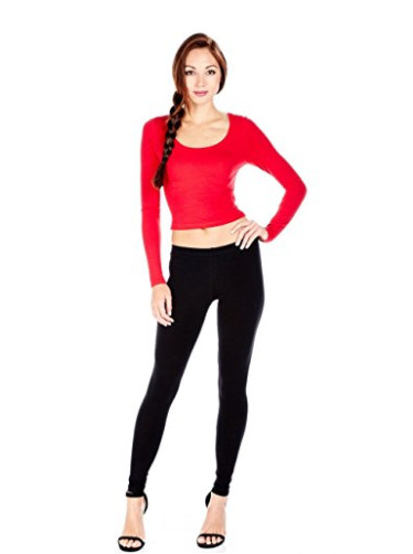 Plain Basic Solid Cotton Ankle Length Long Full Leggings Junior & Plus Size S-3X