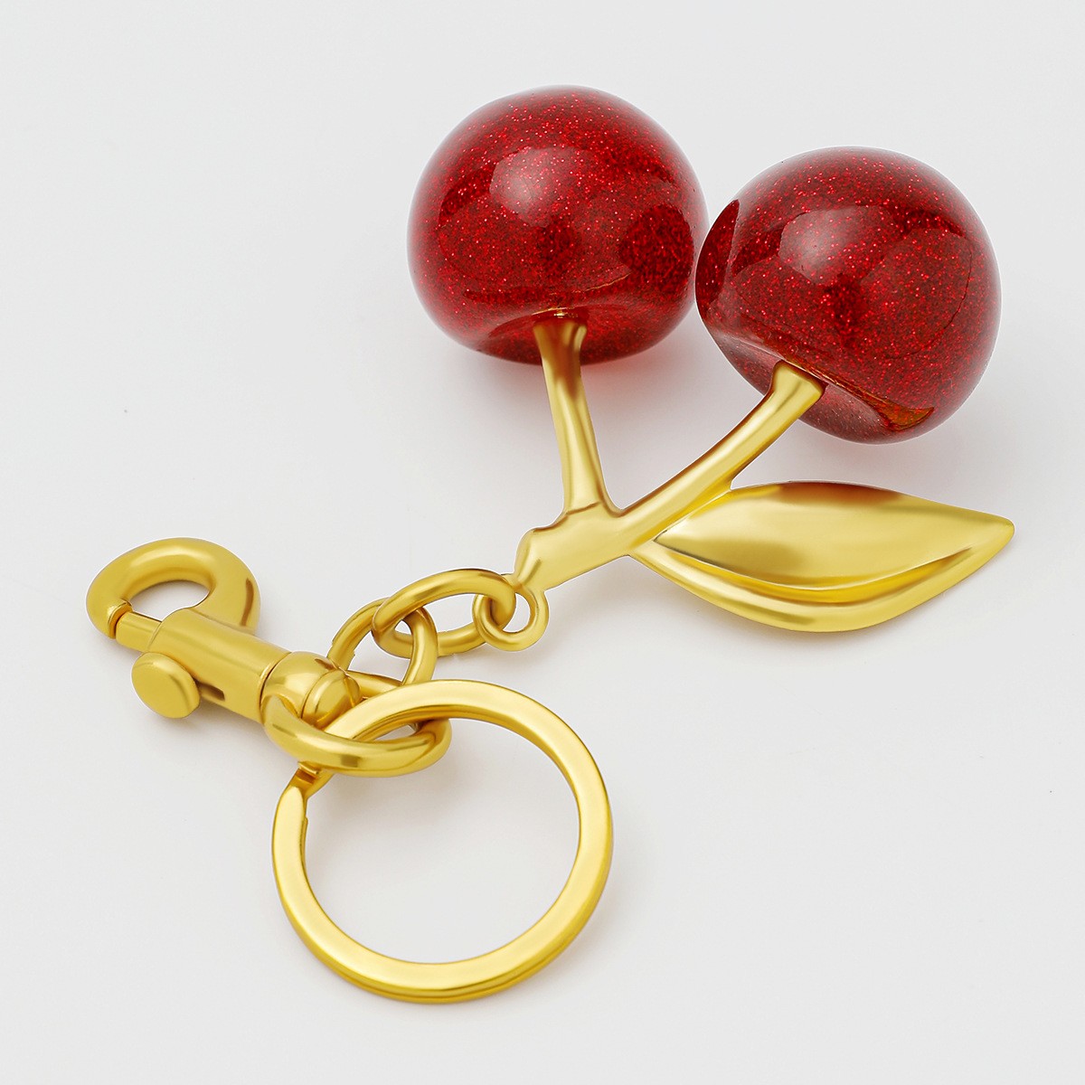 For Coach Red Cherry Apple Bag Charm Keychain Resin Metal Brass Purse Decoration