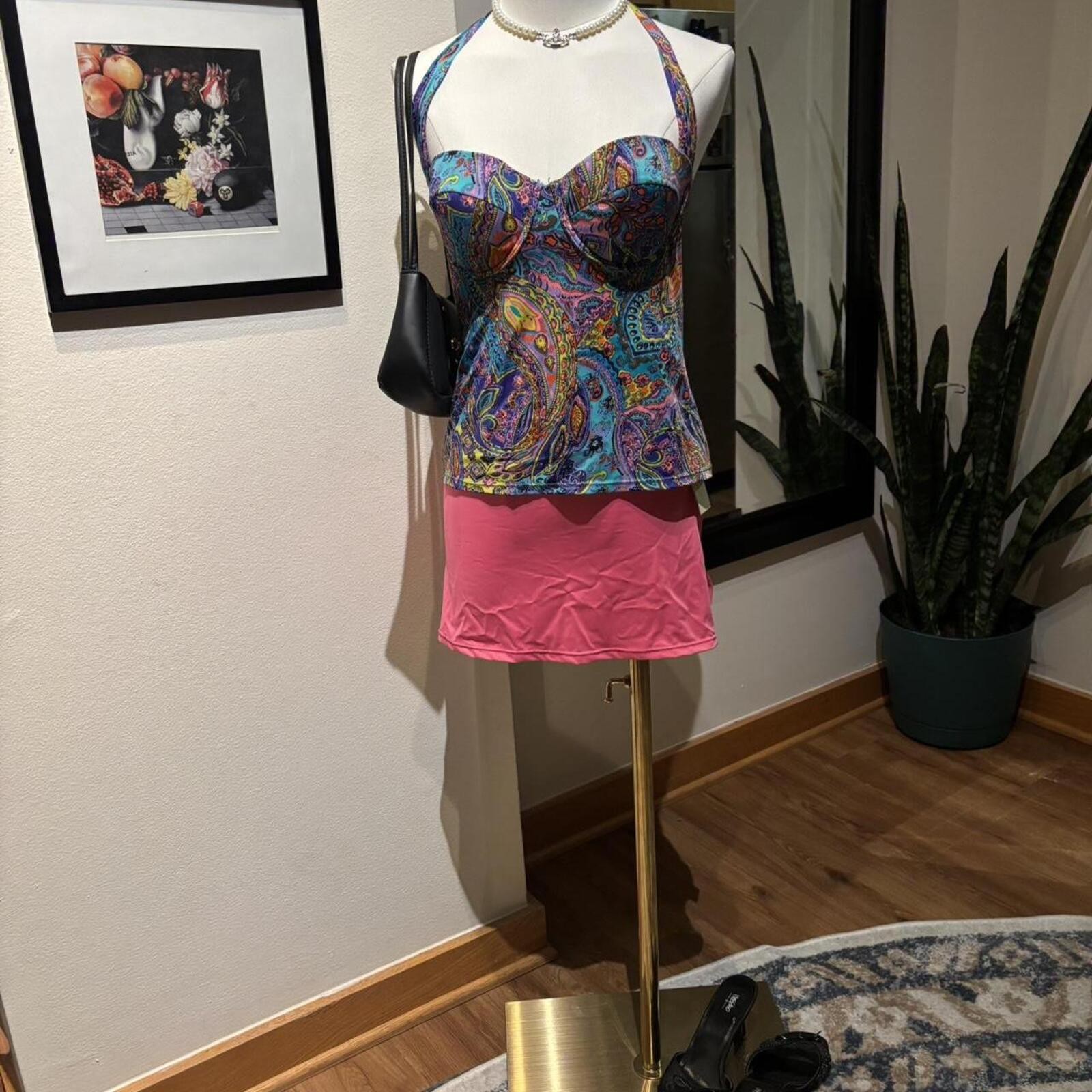 Victoria’s Secret Paisley Halter Tankini Swim Top 34C Y2K