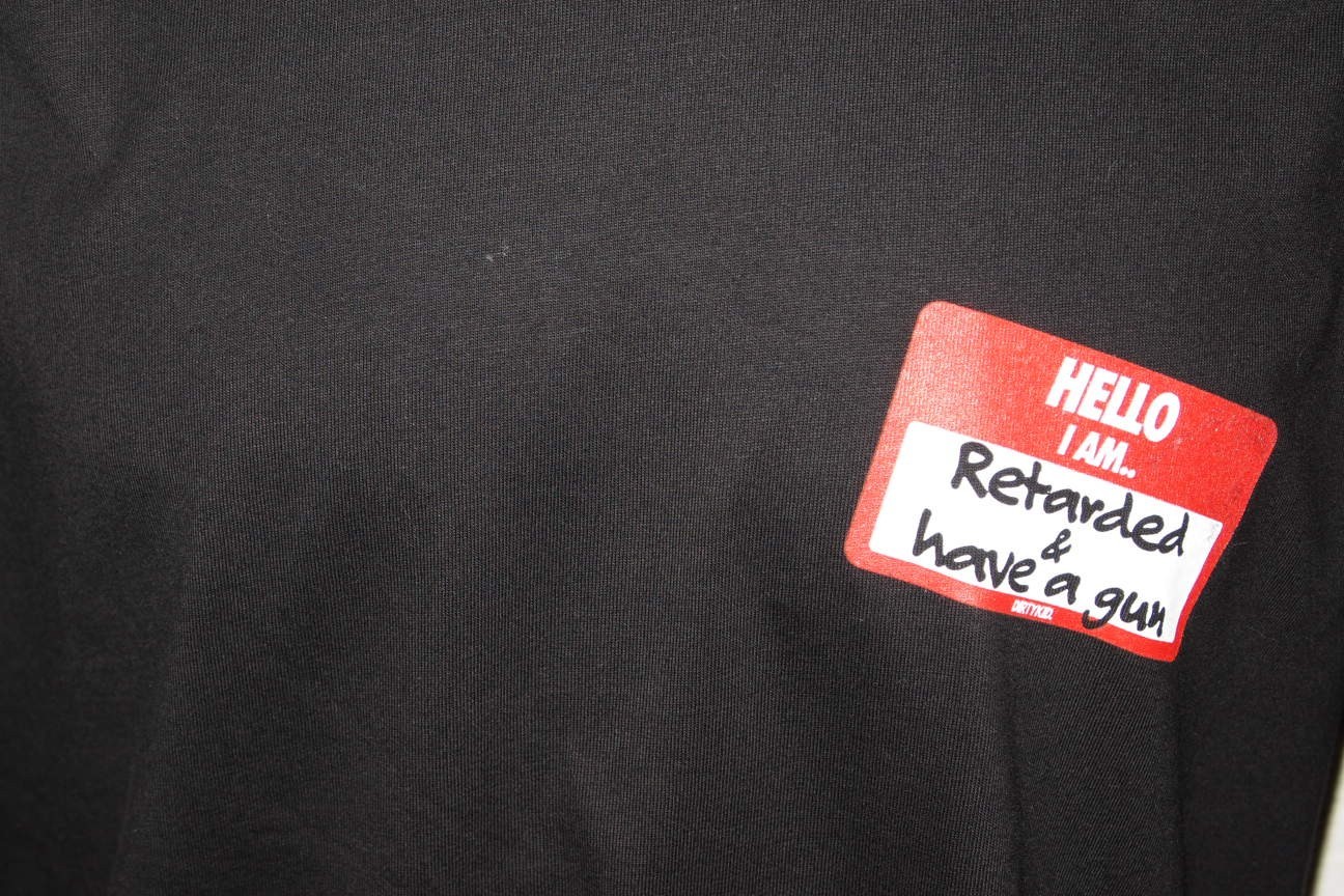 NWOT Dirty Kid Co Hello, Im Retar*** & Have a Gun Tshirt Size Mens Medium