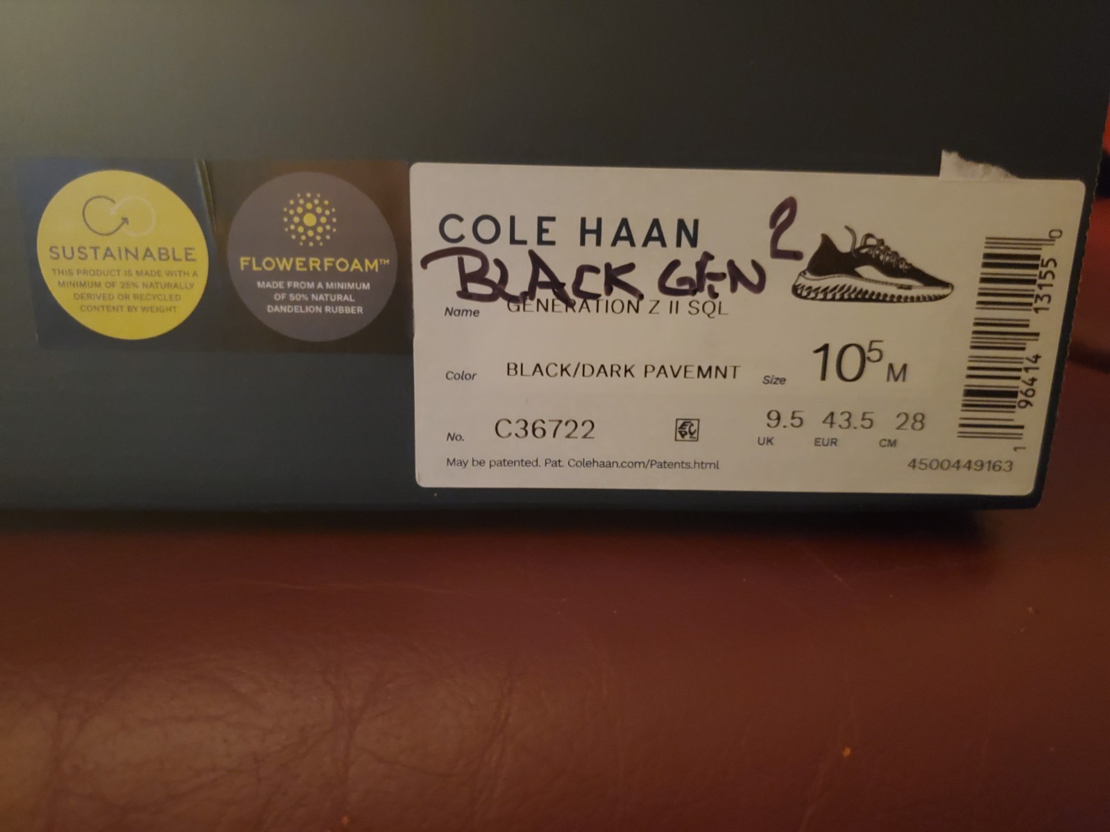 Cole Haan Generation Z II SQL Sneakers Men’s 10.5 Black/Dark Pavement Color NEW
