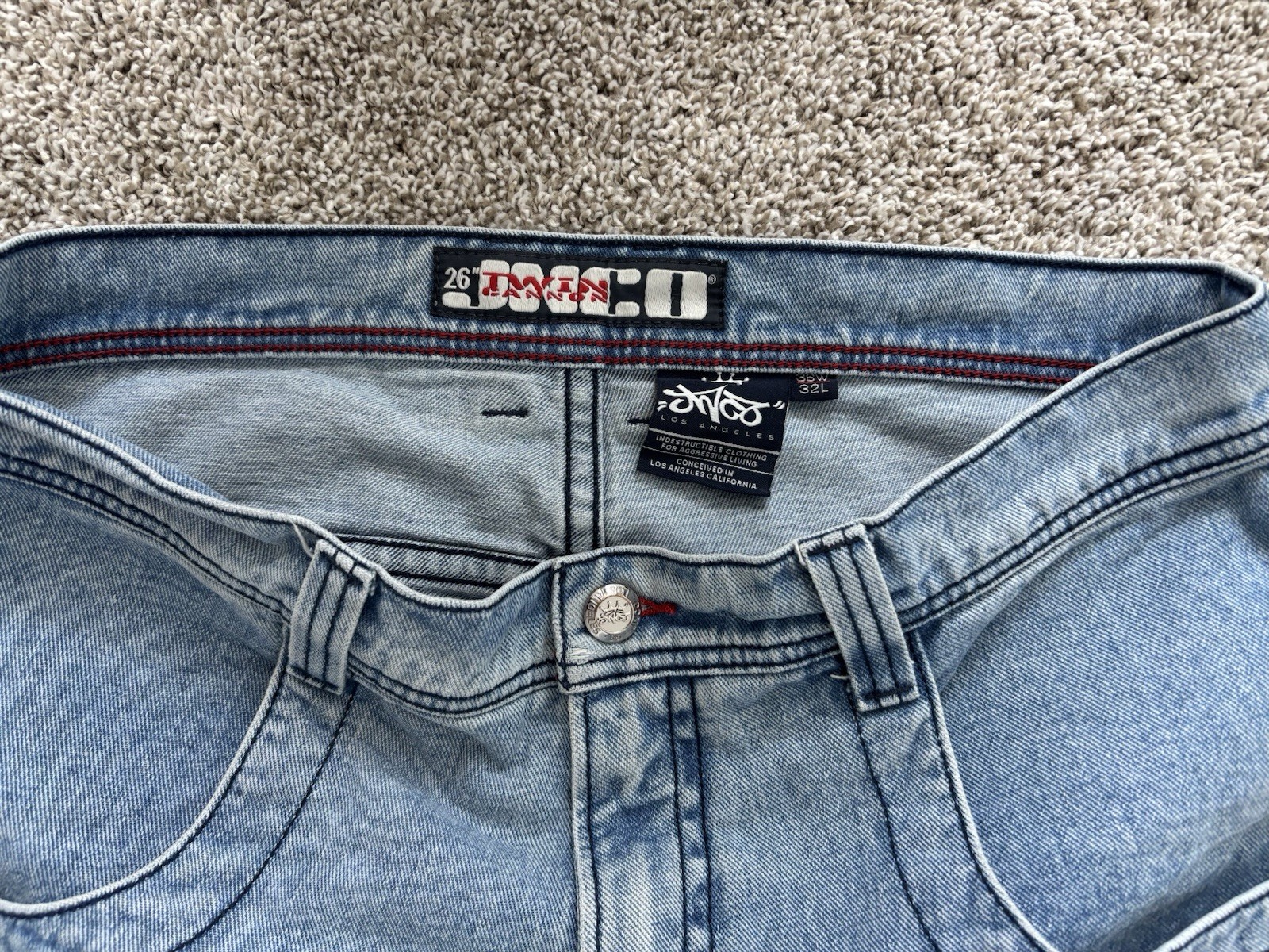 JNCO Men’s Blue Wide-Leg Denim Jeans Relaxed Fit Mid Rise Logo 5-Pocket
