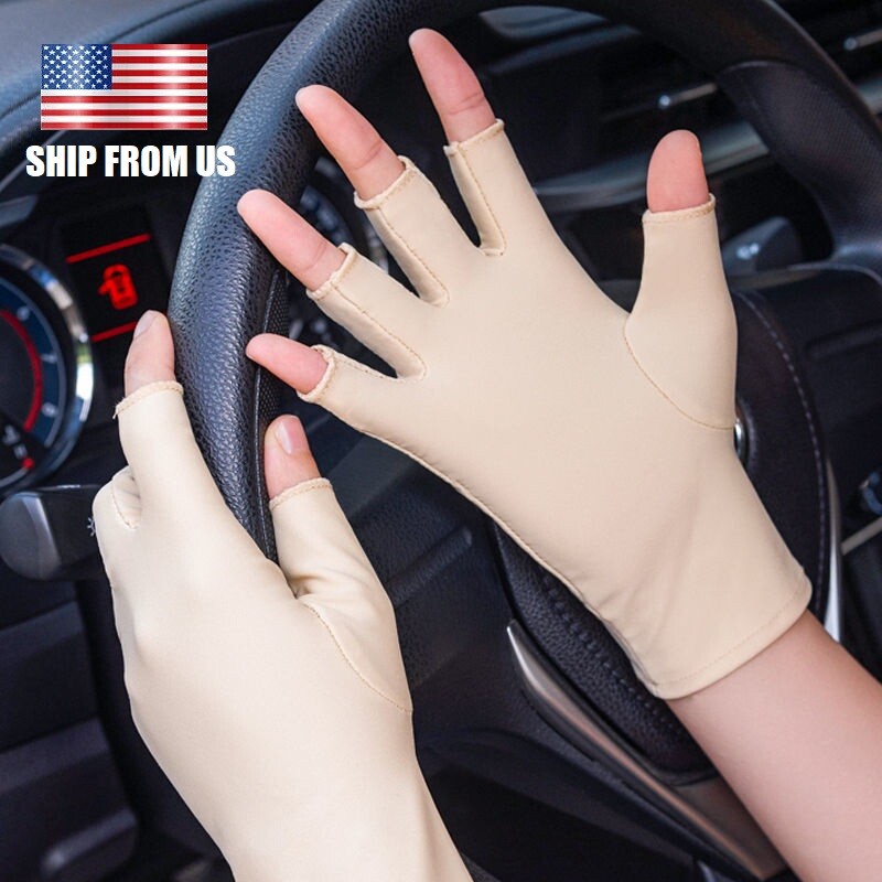 2× Cooling Ice Silk Gloves Anti-UV Sun Protection Half Finger Driving Gloves USA