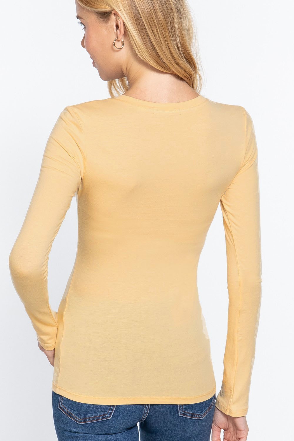 (Active Basic) Long Sleeve Plain CREW Neck T-shirts Cotton/Spandex Junior Size