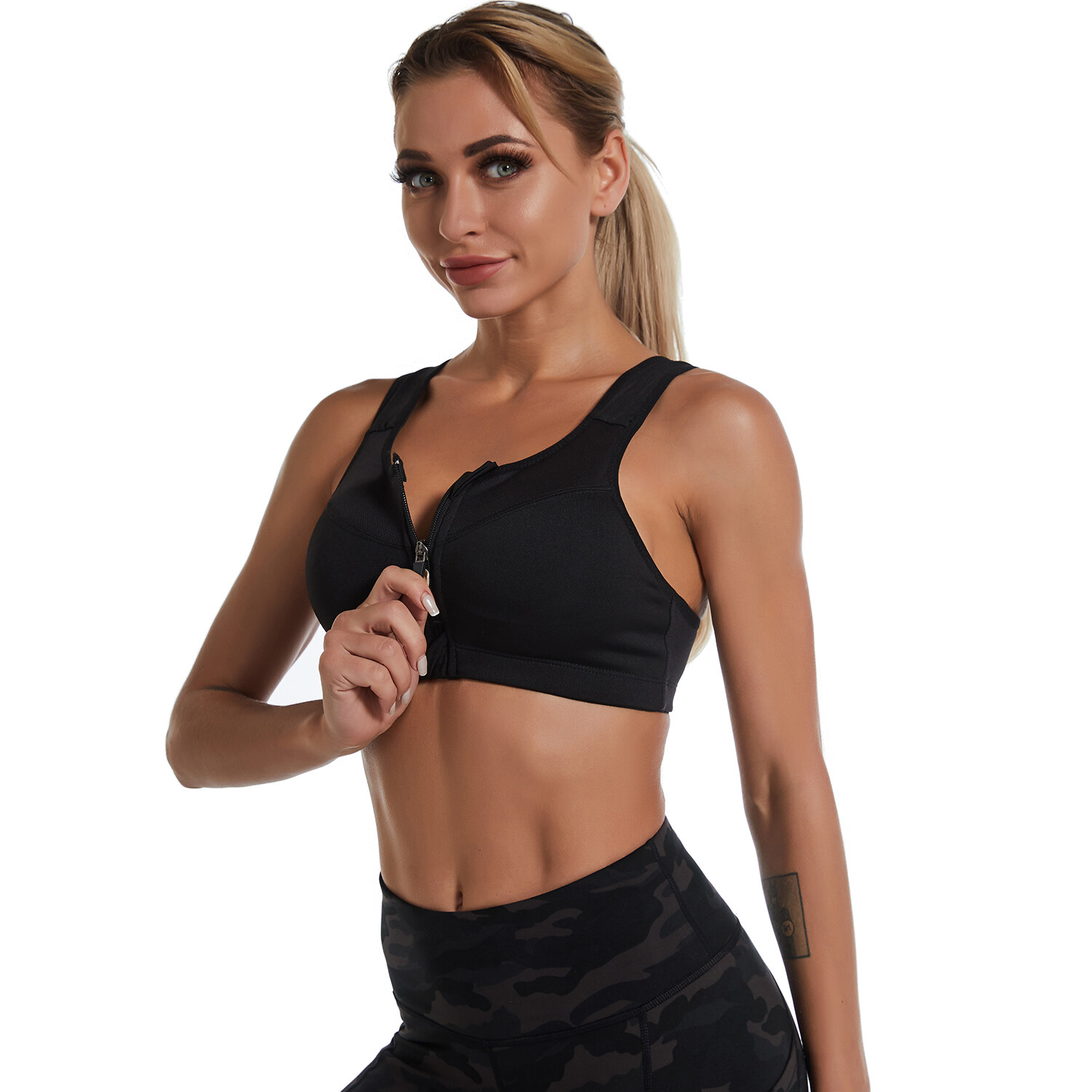 Women’s High Support Push Up Zip Front Close Padded Sports Bra Workout Plus Size