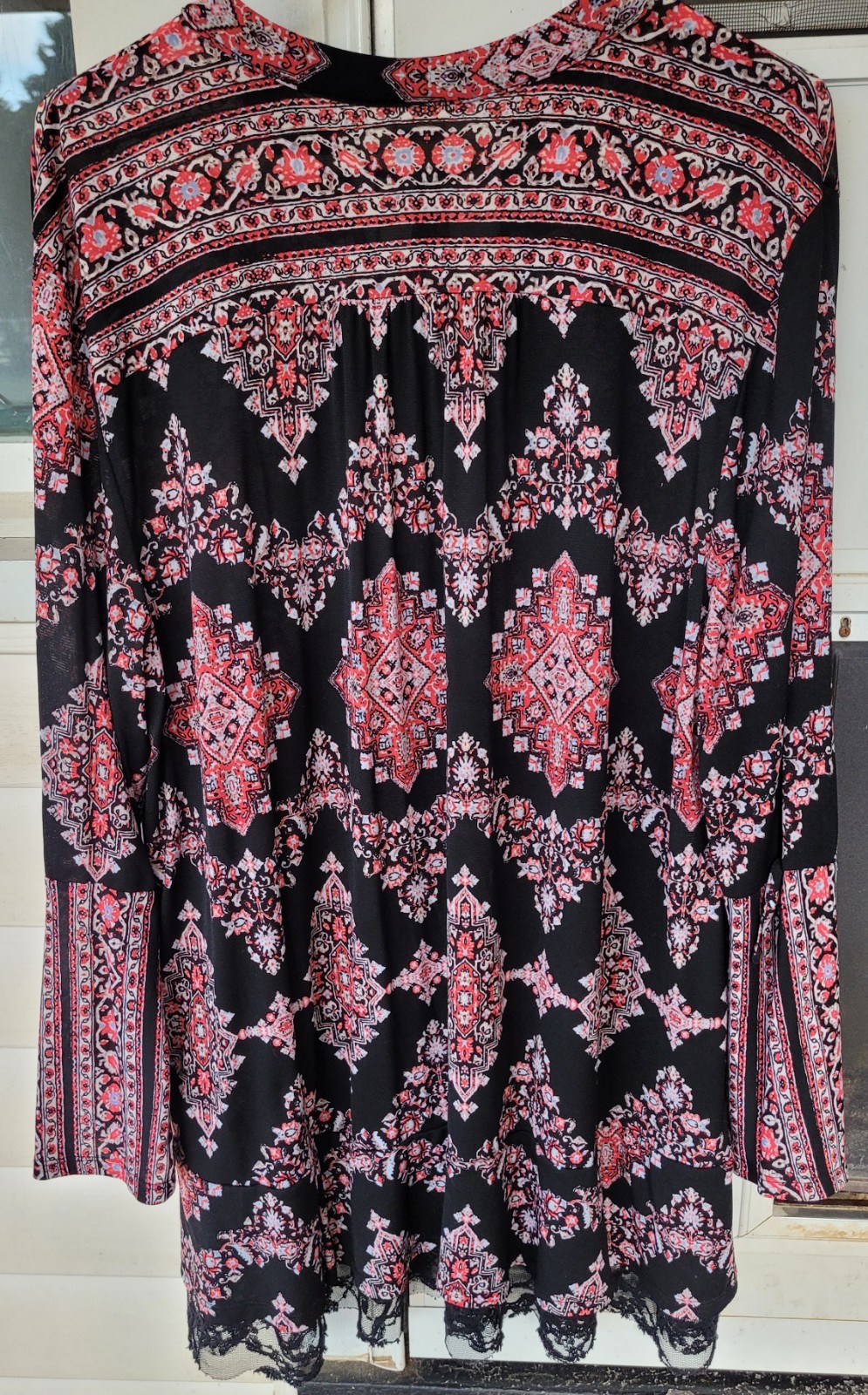 Women’s Style & Co Black Multicolored Lace Trim Stretch Top Blouse Size XL