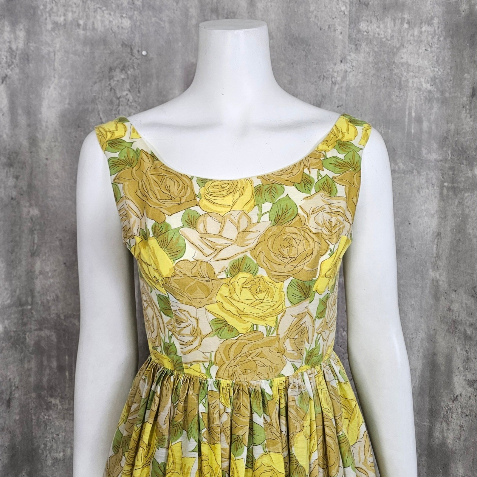 Vintage 50s 60s Melinda California Yellow Rose Floral Sundress Fit Flare Flirty