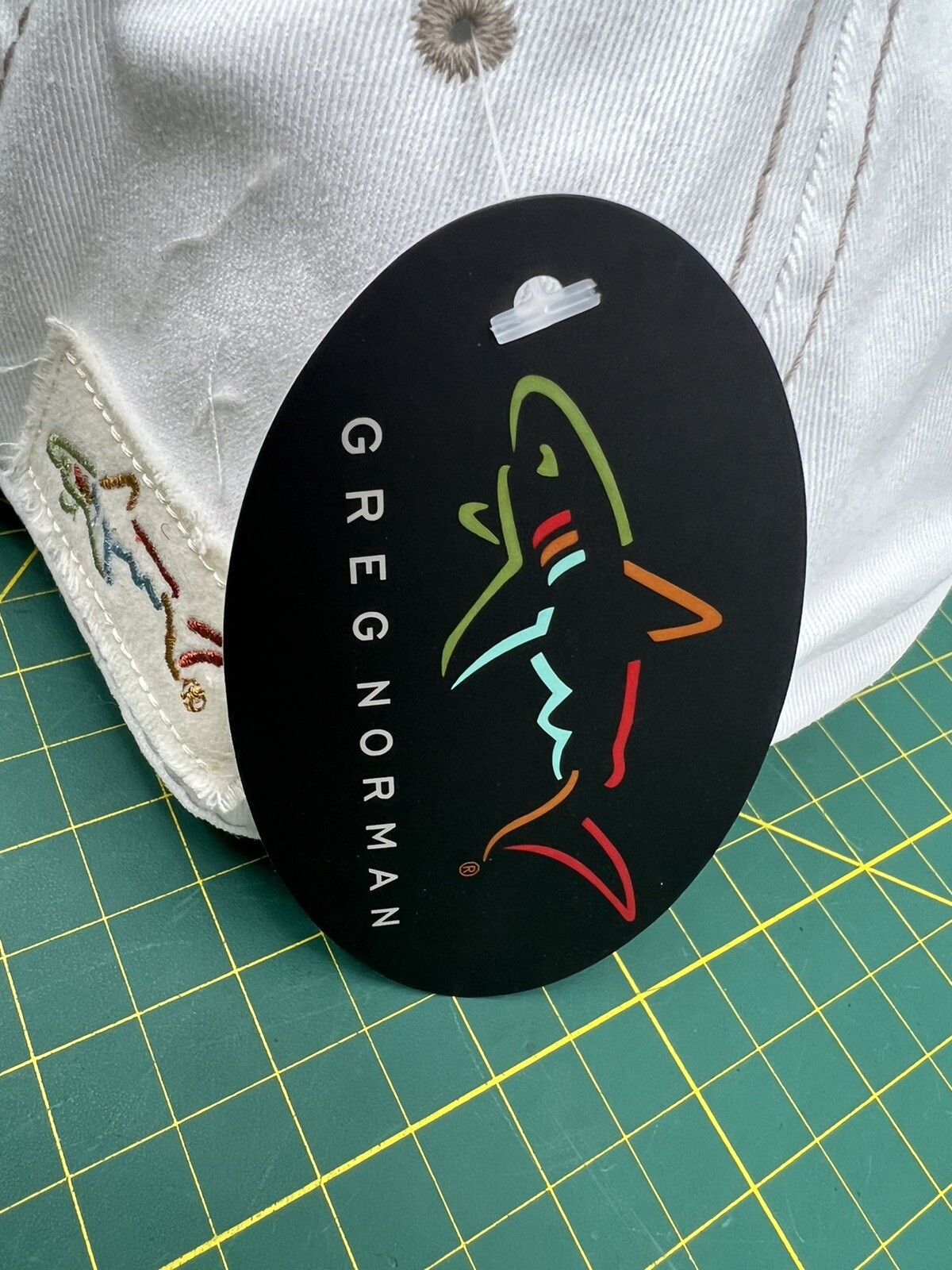 Greg Norman Beige w/ Tan Stitching Embroidered Shark Logo Golf Hat Cap – New!