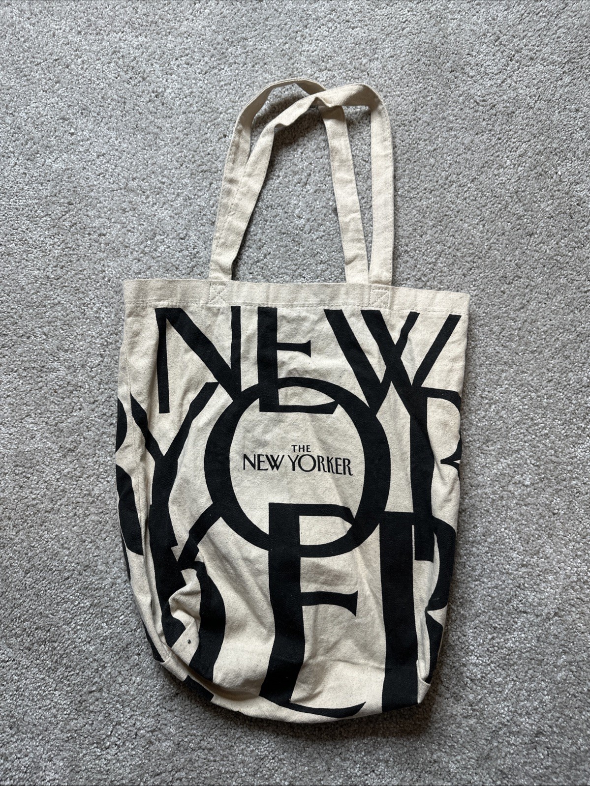 The New Yorker Magazine Beige Black Cotton Canvas Tote Bag 15” X 15”