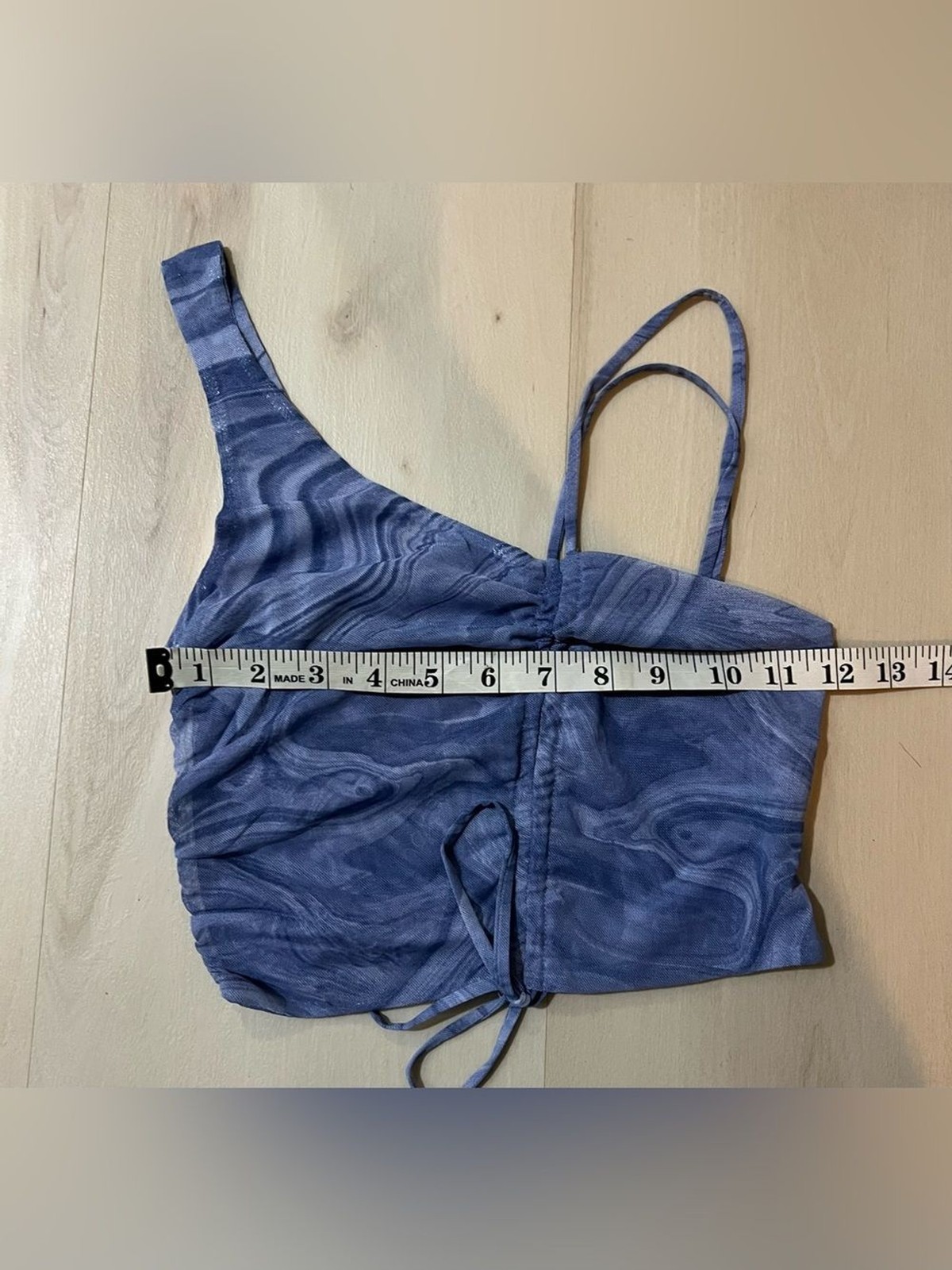 Naked Wardrobe NWT Women Small Blue Marble Swirl Mesh Crop Top