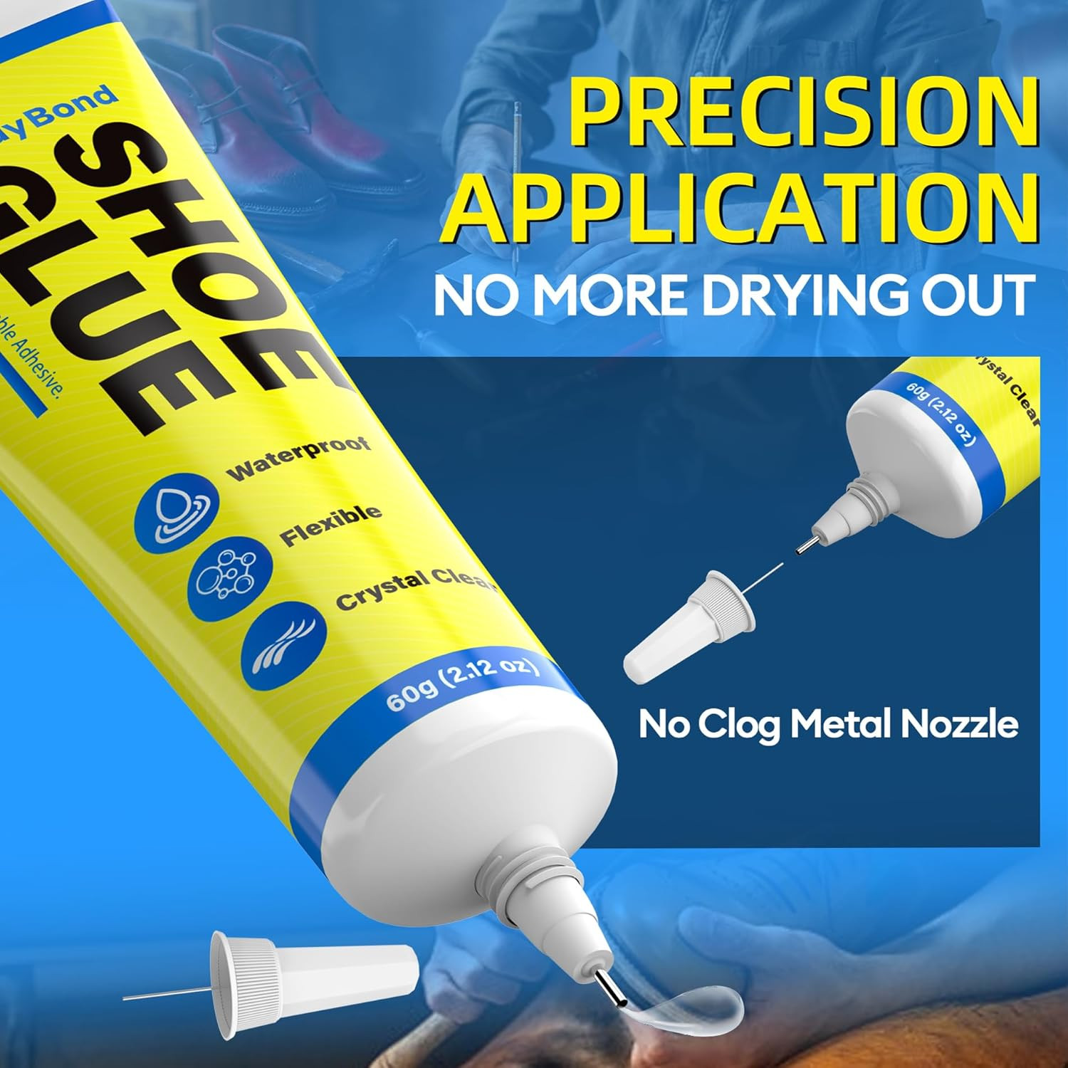 Shoe Glue Waterproof Clear Flexible Repair Adhesive for Soles Boots 2.1Oz