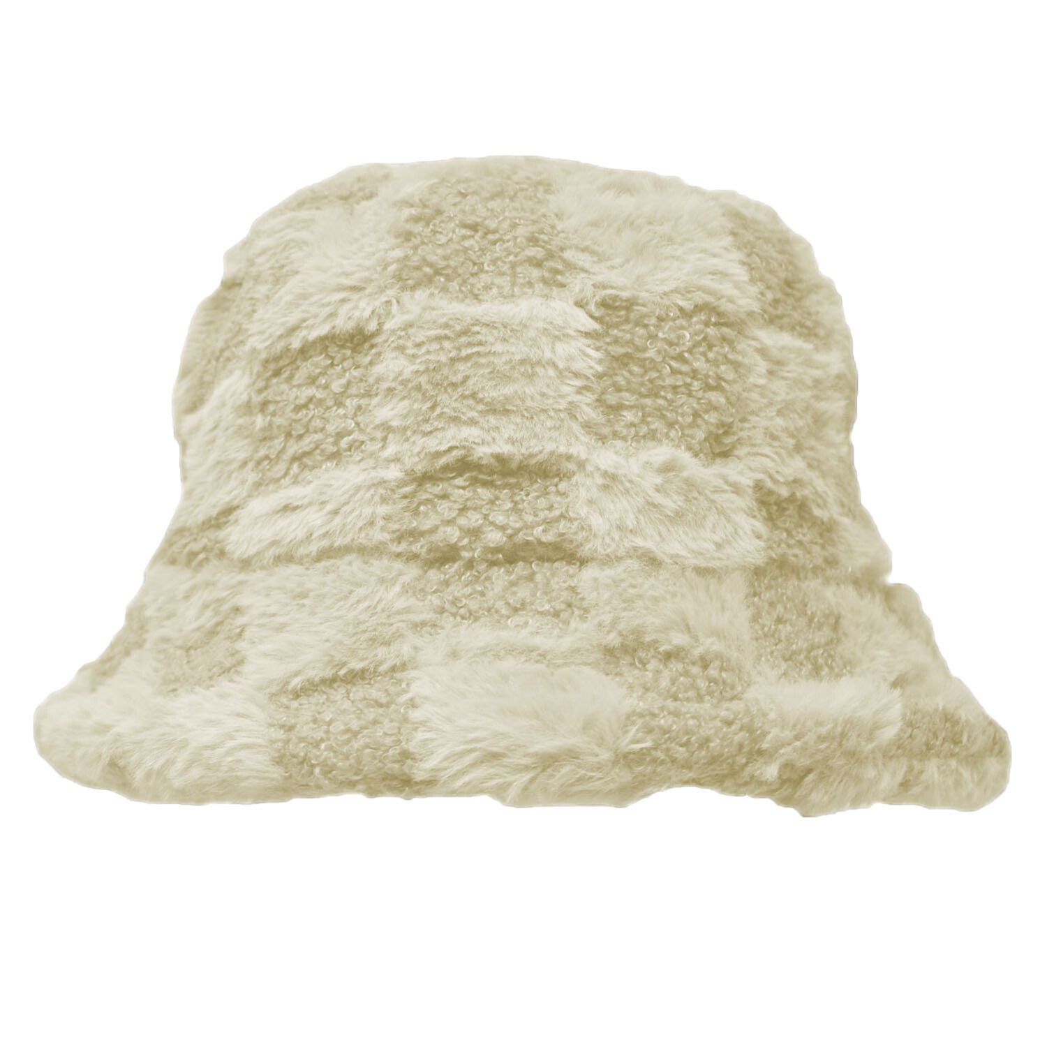 Women’s Winter Plush Fluffy Bucket Hat Faux Fur Lining Cozy Check Wide Brim Cap