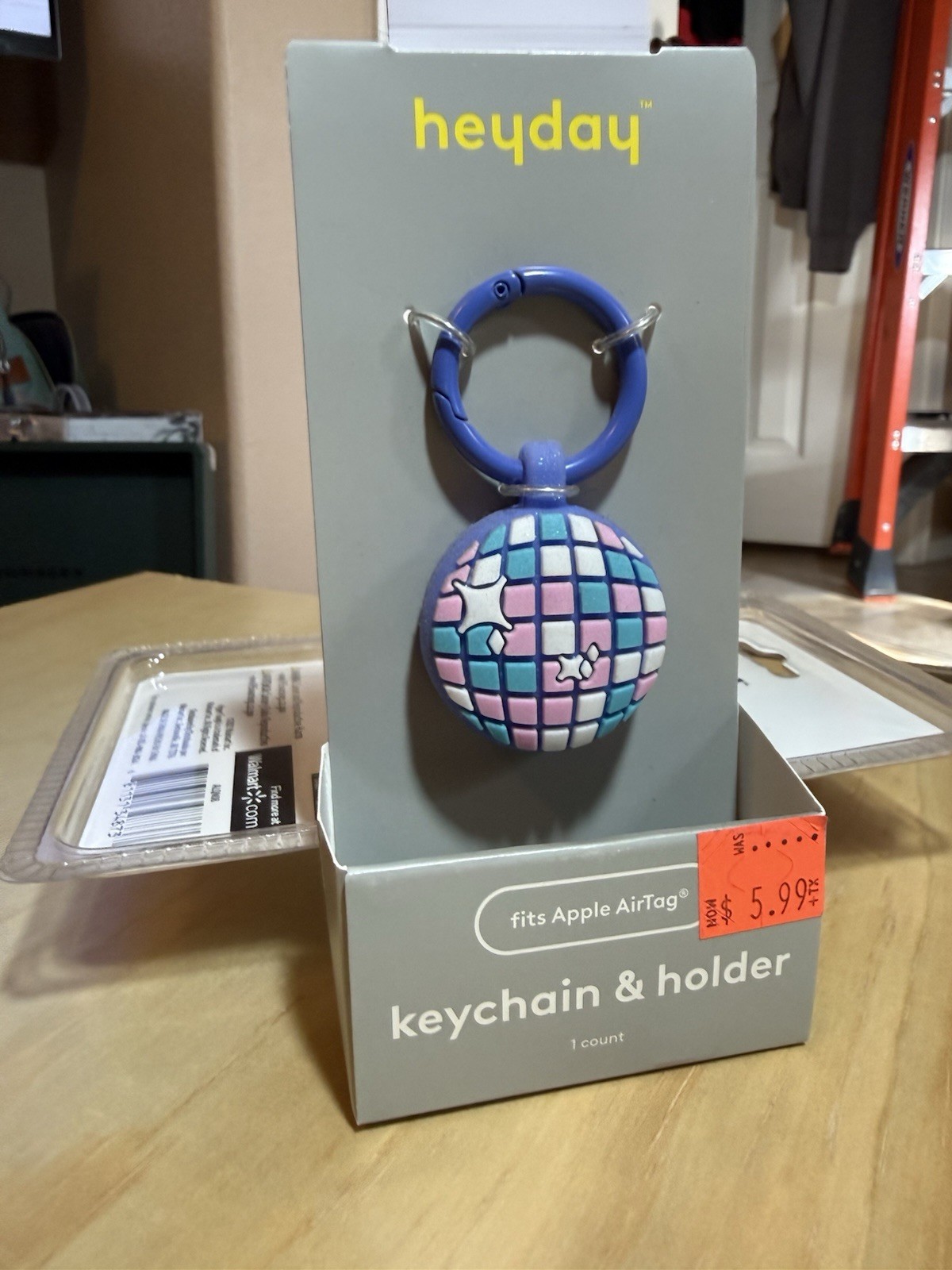 heyday Disco Checkered Key Chain Holder w/ Carabiner Clip, Blue Pink Purple