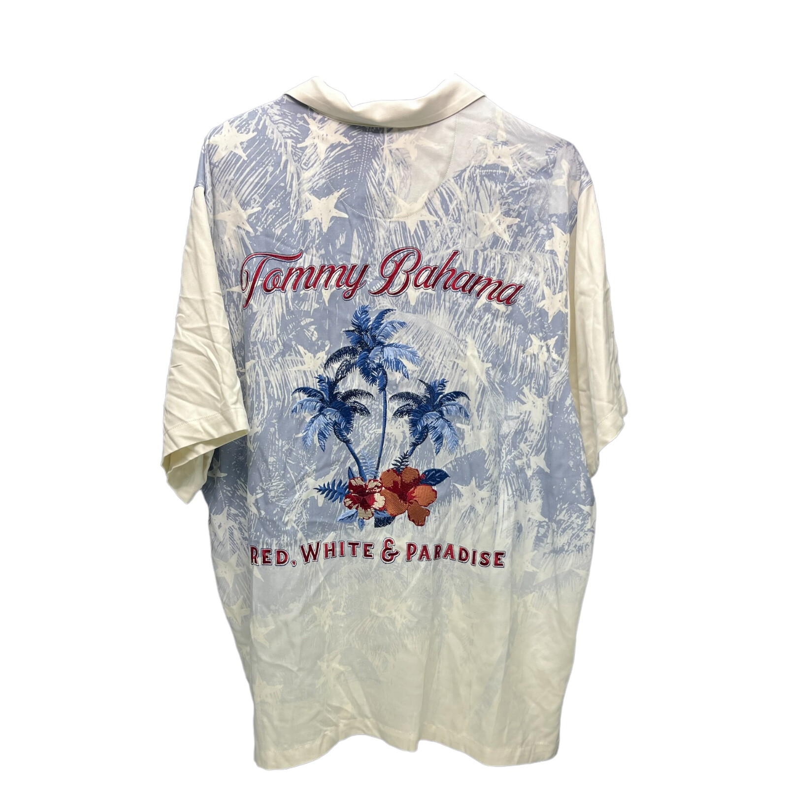 Tommy Bahama Red White & Paradise Embroidered Ivory 100% Silk Short Sleeve $158