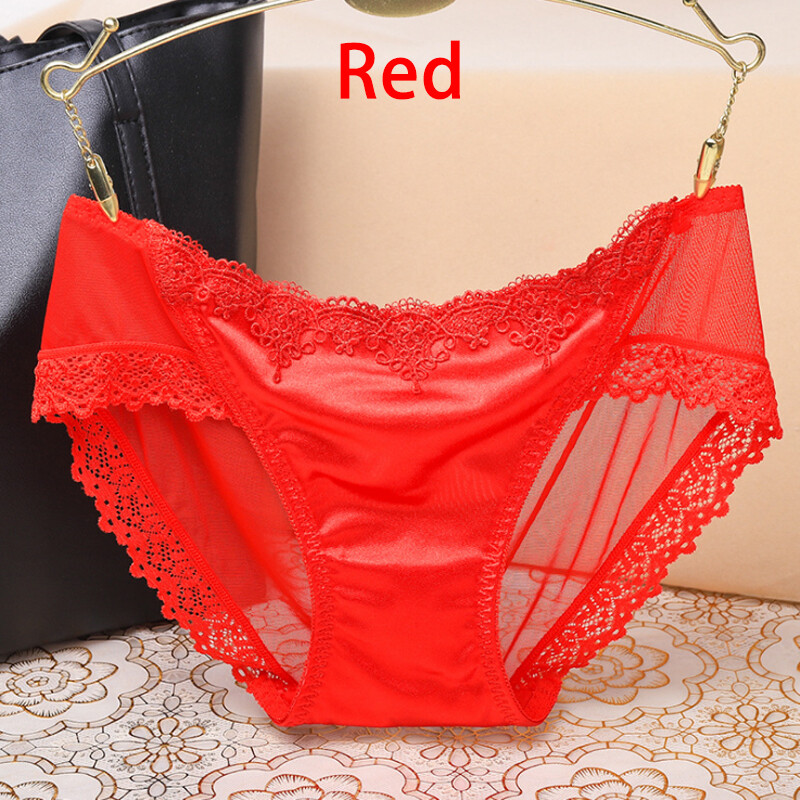 2 Pairs Ladies Sexy Underwear Silk Satin Seamless Lace Briefs Knickers Panties