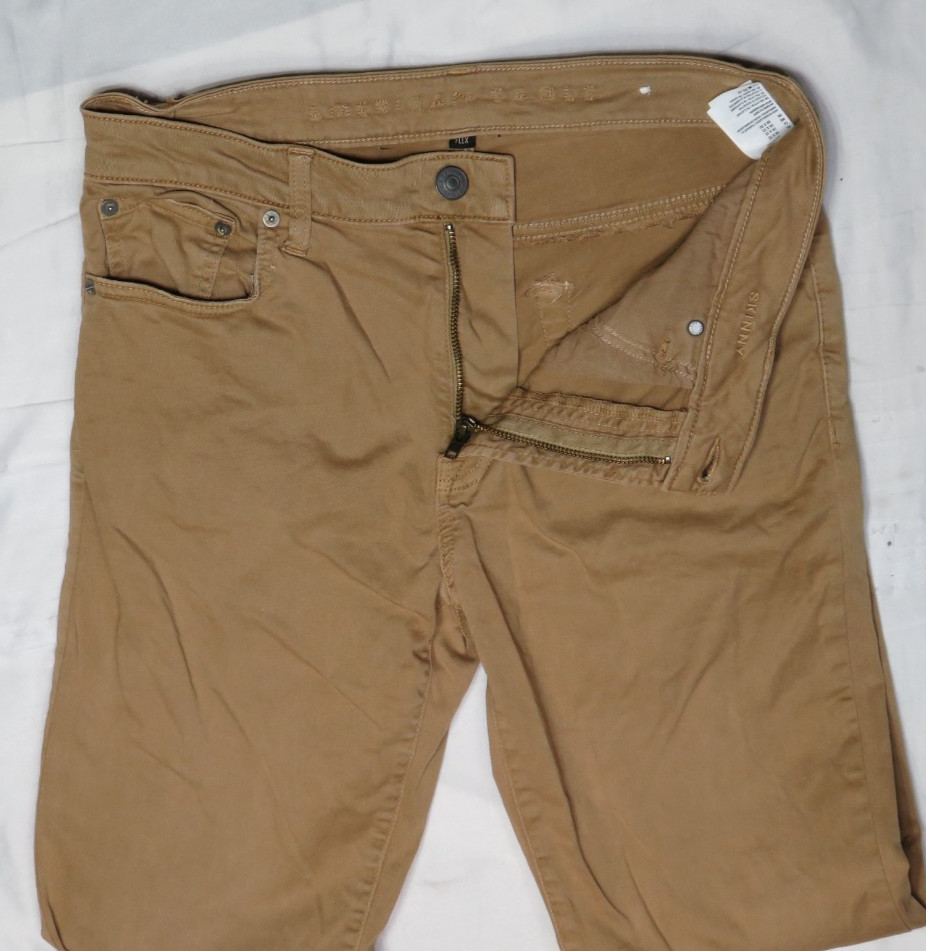 AMERICAN EAGLE OUTFITTERS BROWN JEAN 30X32 FLEX SKINNY FIT STRETCH CANVAS 2018
