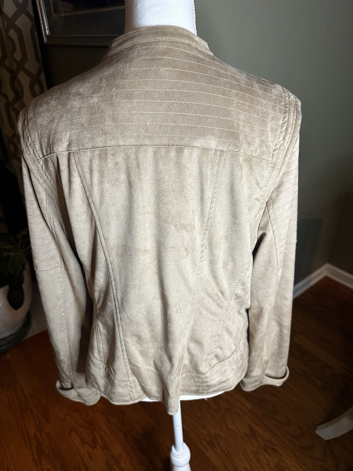 Women’s XL Cream Faux Suede Military Style Jacket Zip Front Pockets NWOT