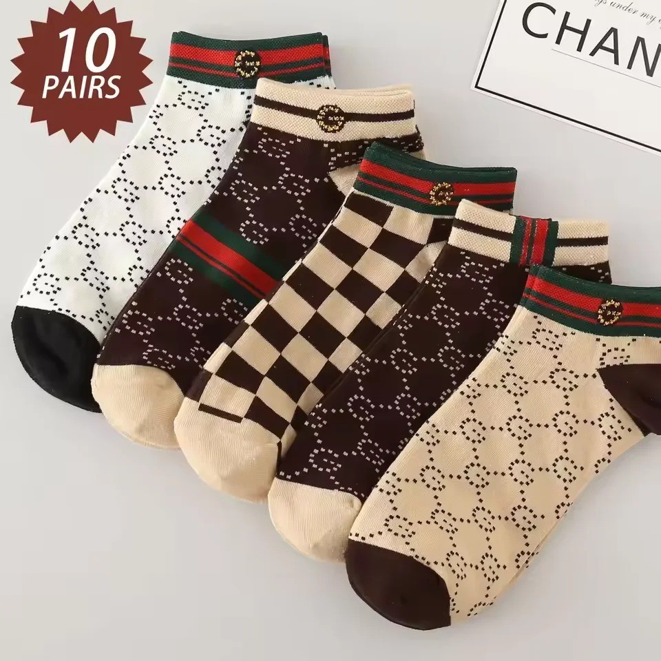 5 Pair Designer Stylish Short Socks Breathable Unisex Cotton Socks