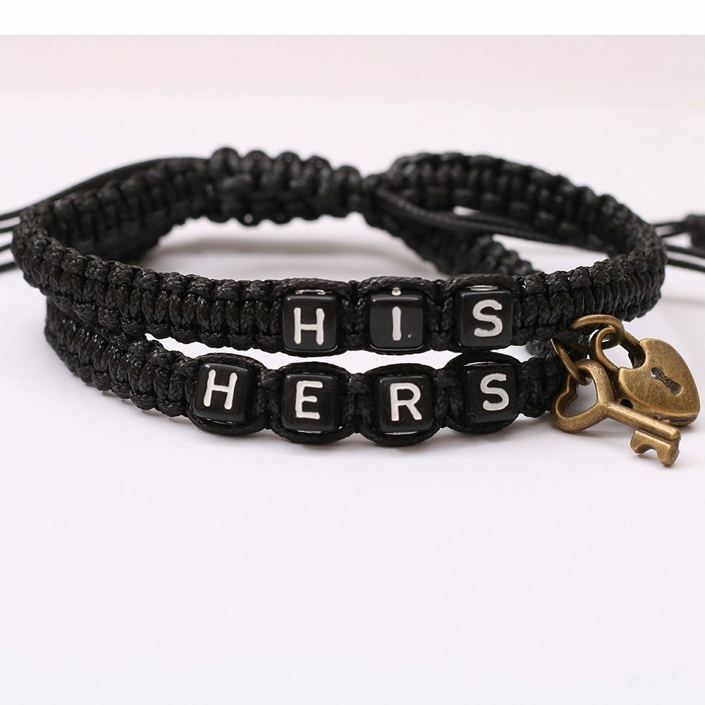 Couple Bracelet Lock Core Key Pendant Woven Hanging Rope Bracelet Jewelry Gift