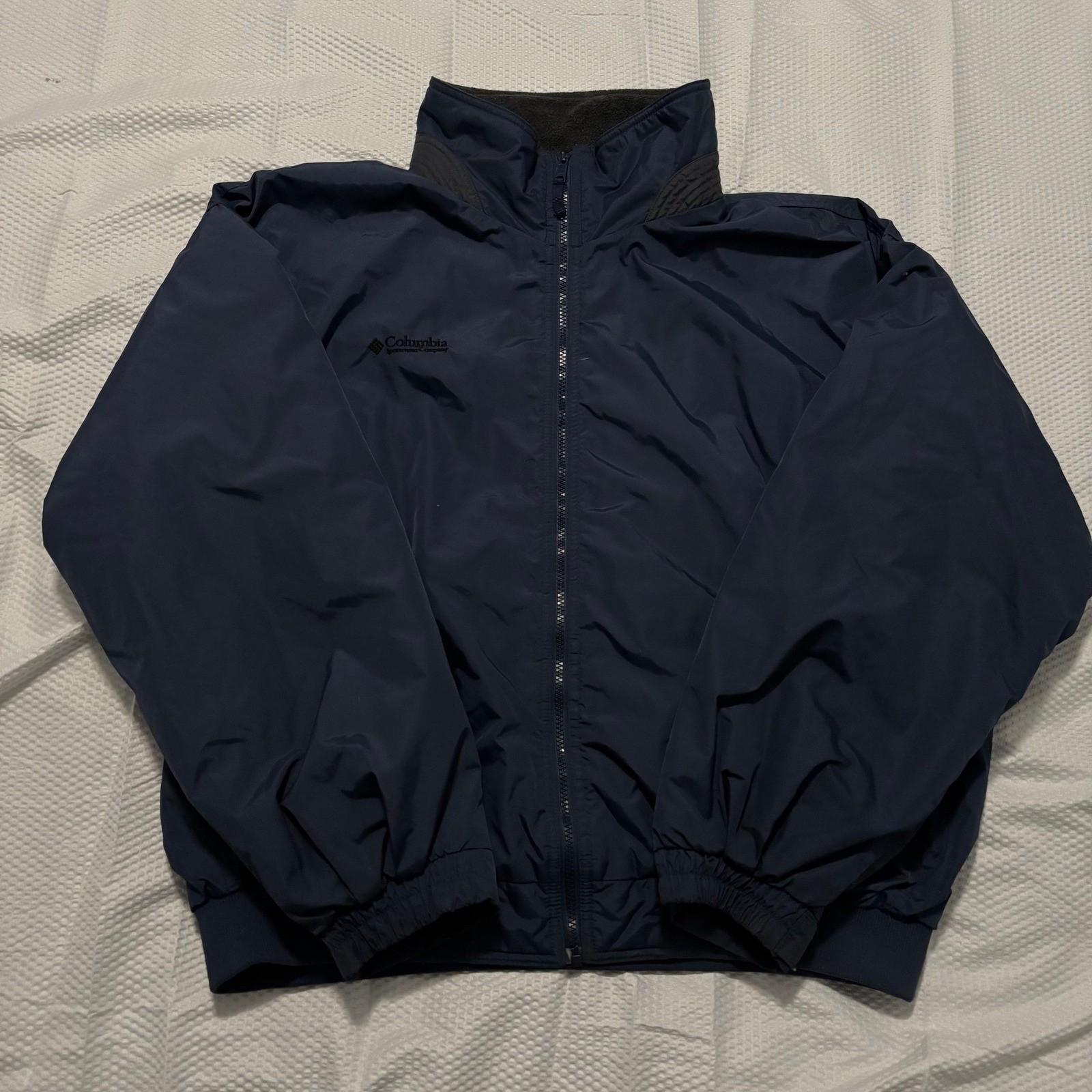 Columbia Mens XL Navy Blue Fleece Lined Bomber Jacket Full Zip Windbreaker