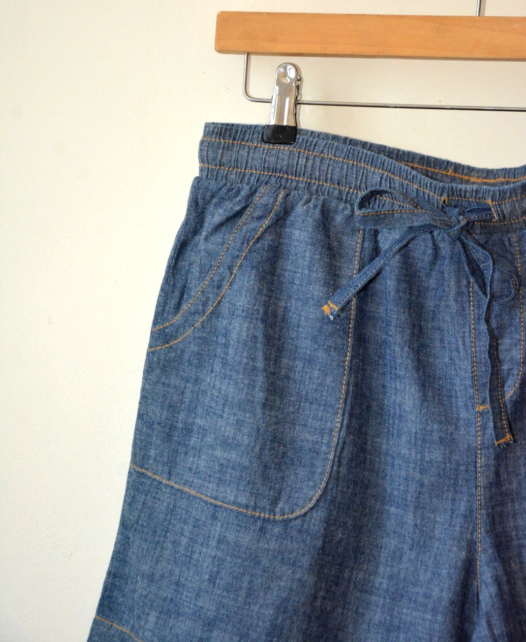 BLUE/GREY LIGHT DENIM ELASTICATED DRAWSTRING WAIST PAPERBAG SHORT S-M-L-XL-XXL