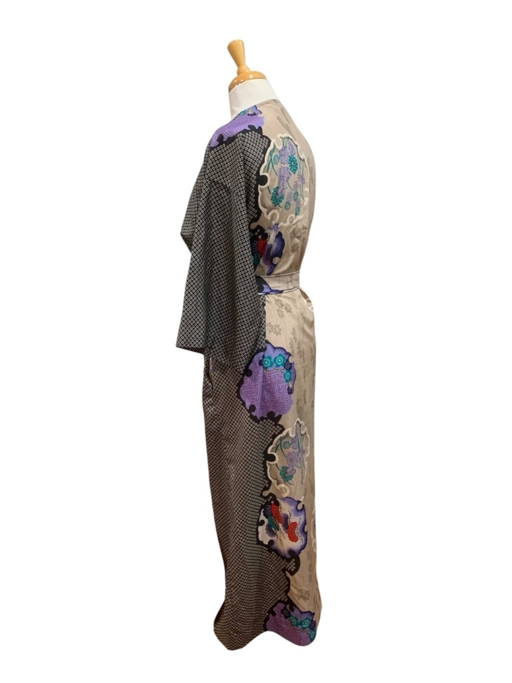 Vntg 80’s Vassarette Robe S Red Black Floral Geometric Asian Print