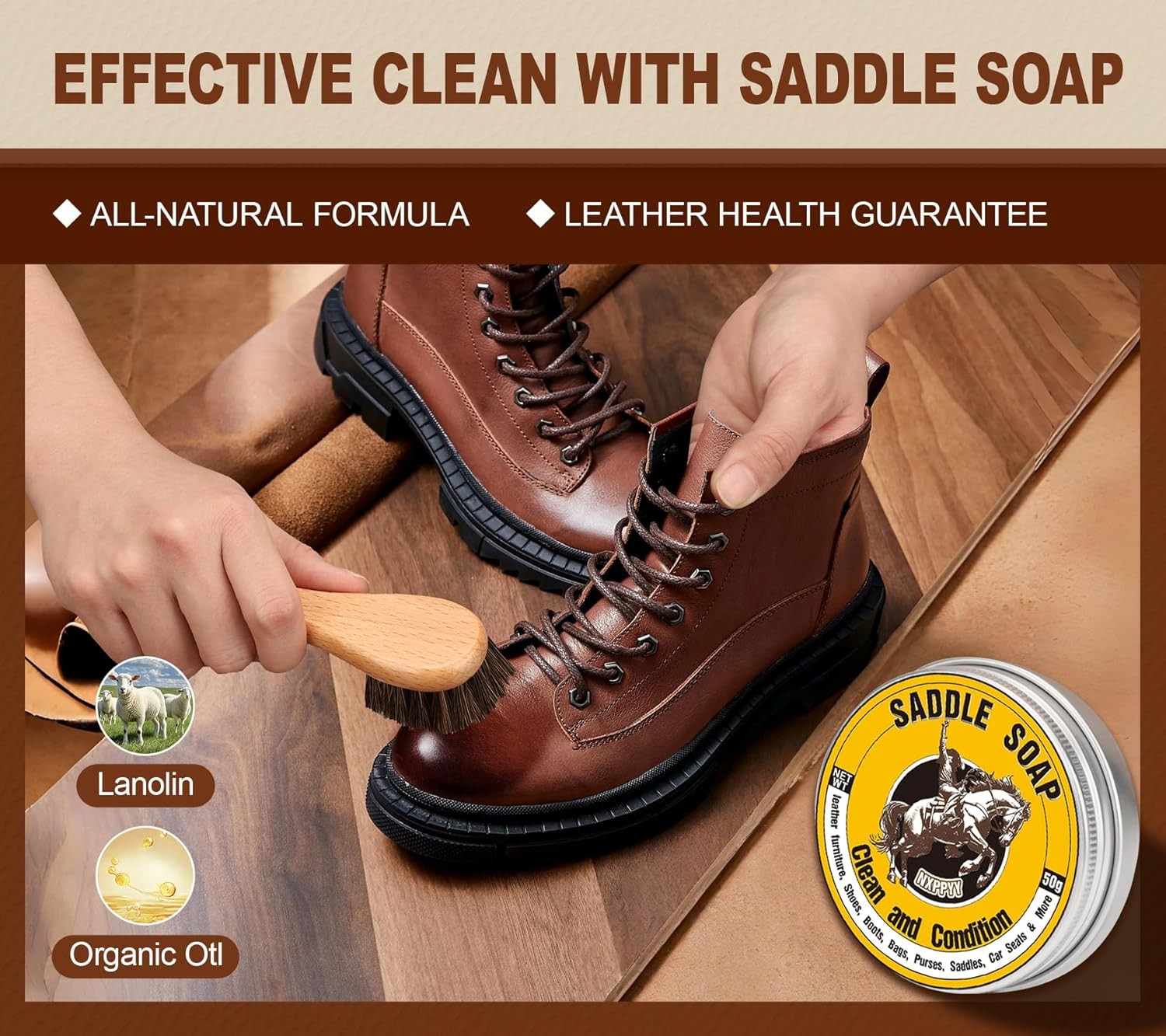 6-in-1 Leather Boot Care Kit – Mink Oil & Saddle Soap Cleaner for Shoes & Bags