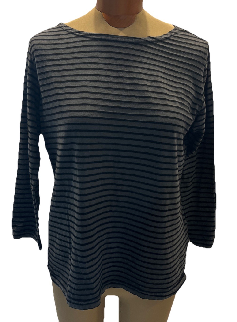 Cut Loose Women’s Large Boxy Striped Knit Top Gray Black Linen Blend Boho
