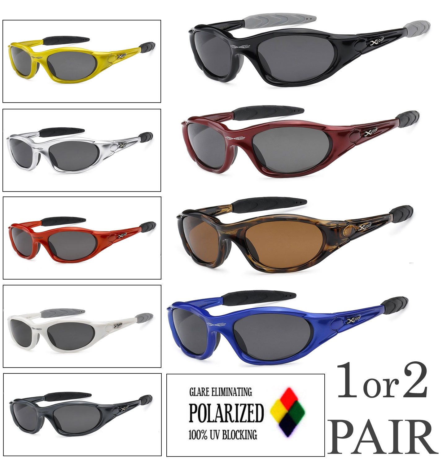 1 or 2 Pair X-Loop Polarized Lens Sport Cycling Fishing Running UV400 Sunglasses