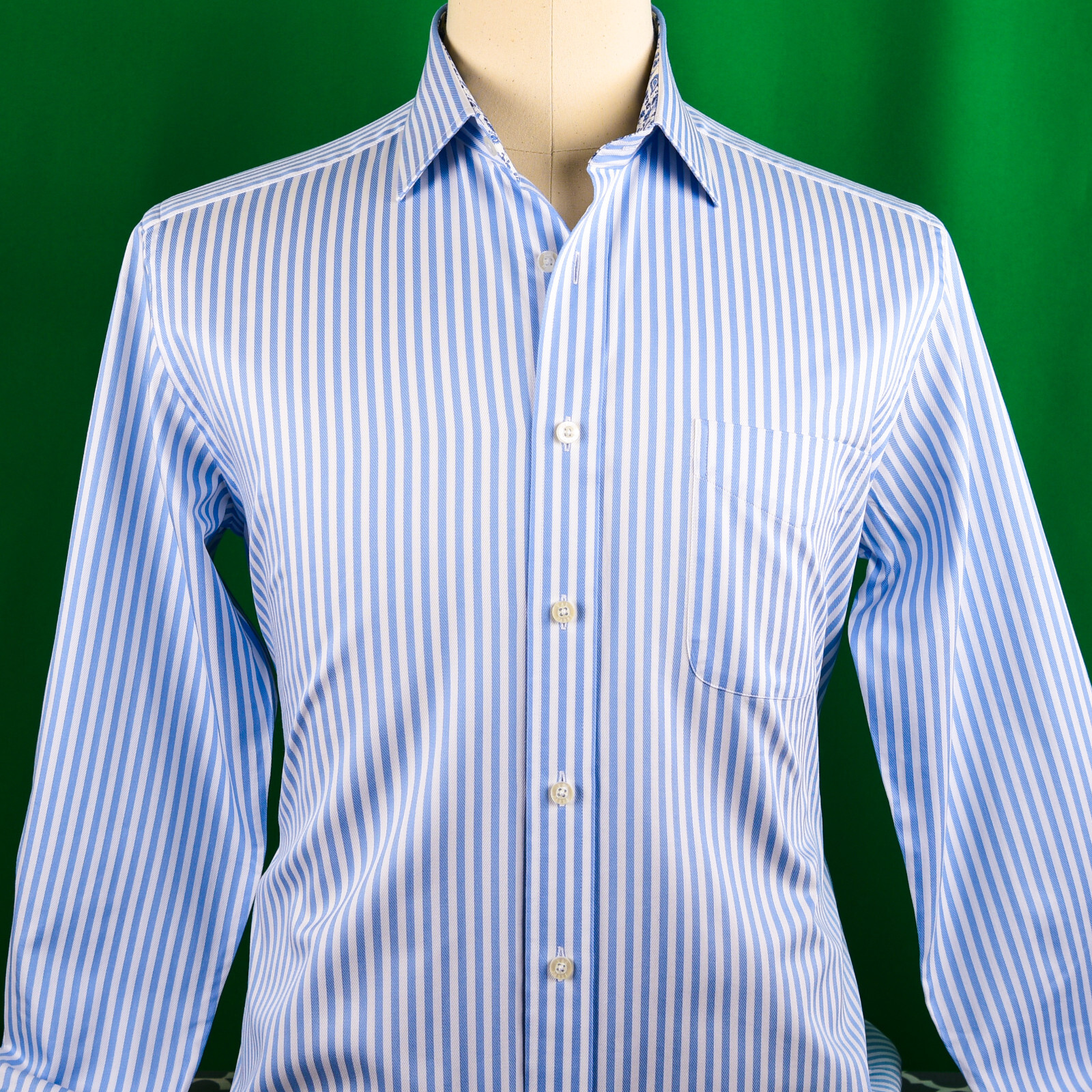 Mens Blue Formal & Business Dress Shirt Herringbone Twill Striped Floral Paisley