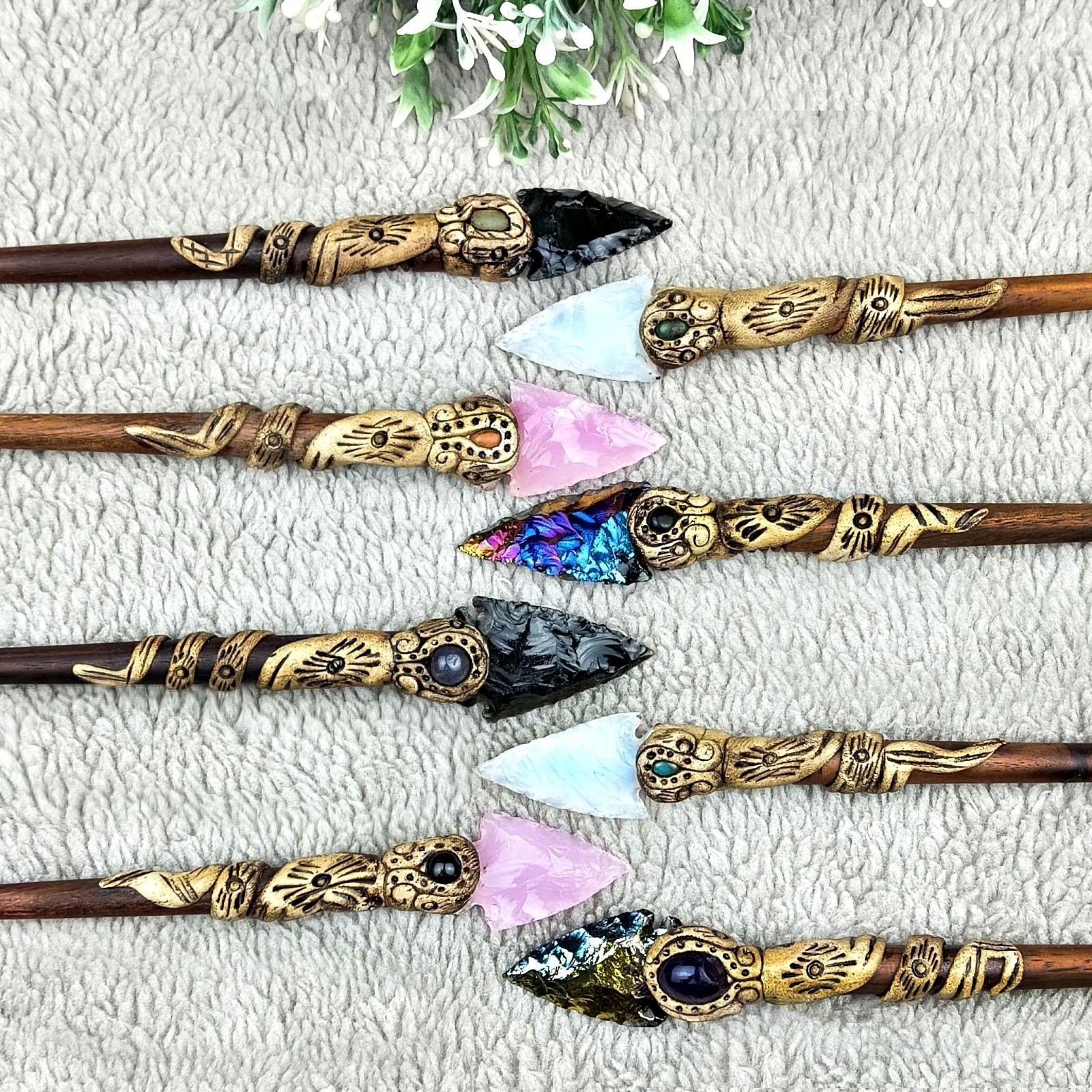 Opalite Arrowhead Hair Stick: Carved Crystal Healing Stone wholesale lot
