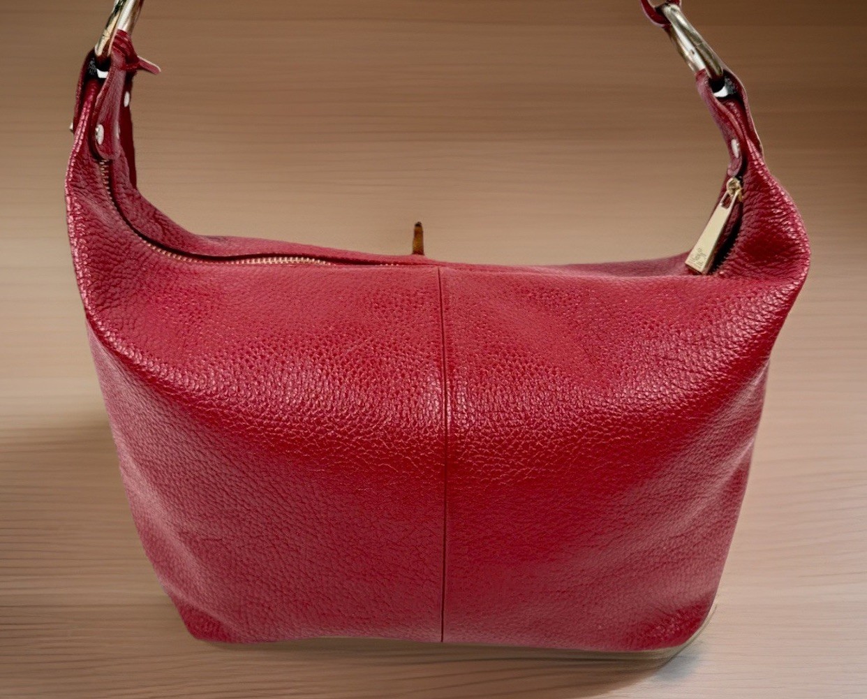 J & C Red Leather Crossbody Bag w/Gold Hardware Jackie Celine Made In Italy