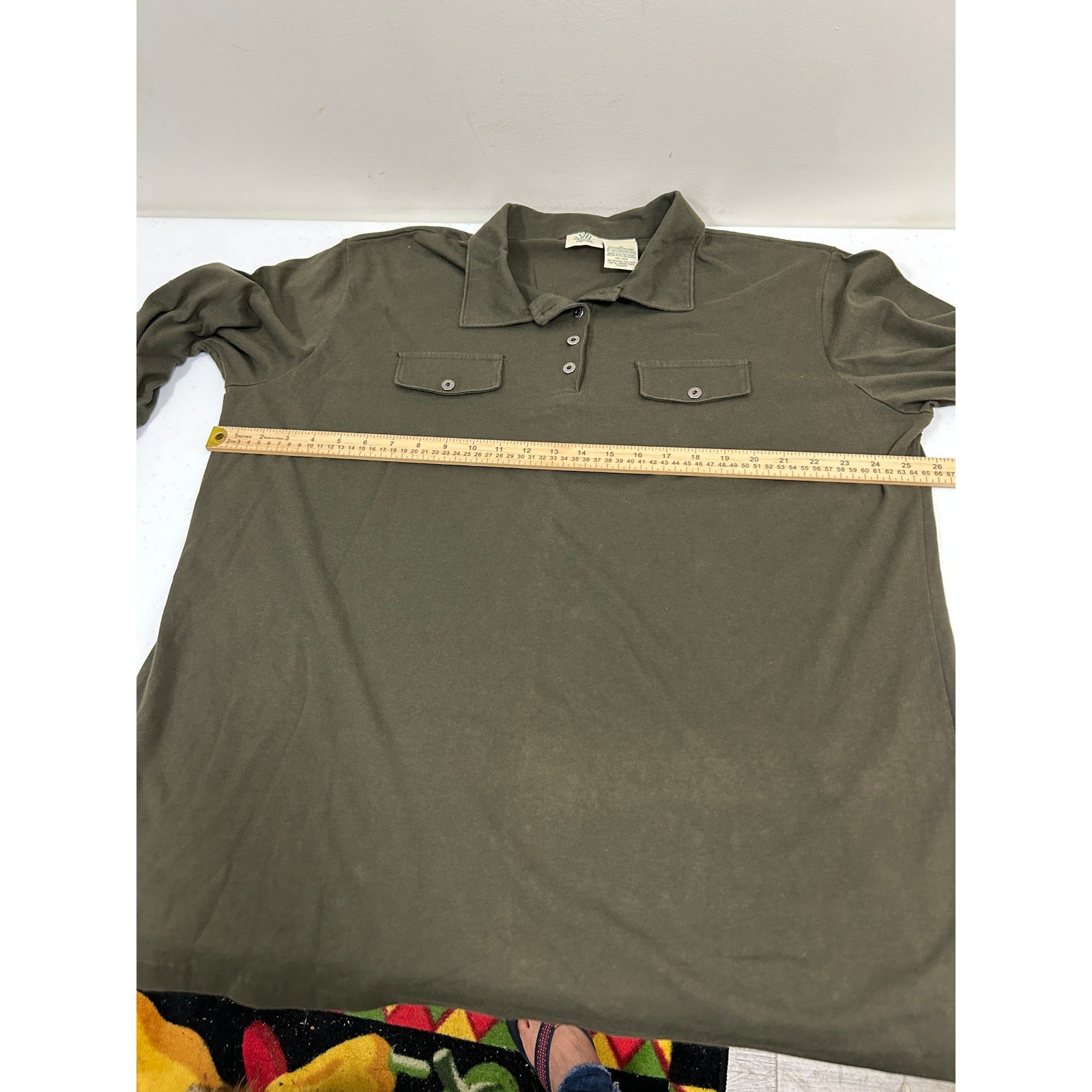 SJB Sport Mens 2X Olive Green Long Sleeve Polo Shirt Button Chest Pockets