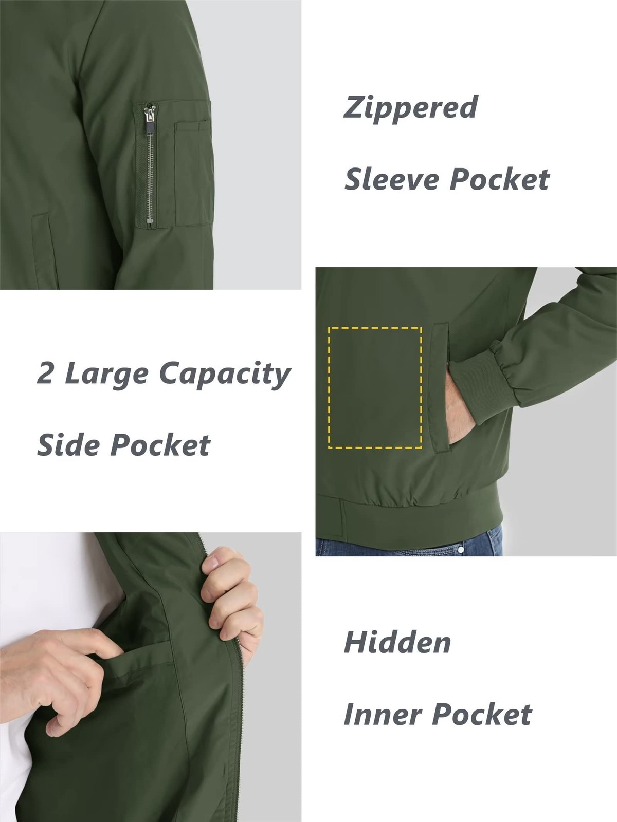 Men’s Lightweight Bomber Jacket Spring Fall Thin Casual Coat Full-Zip Work Coats