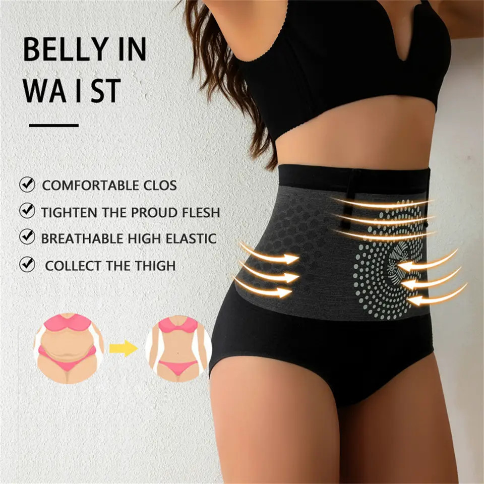 Women High Waist Abdomen Control Panties Magnetic Therapy Body Shaping Underwear