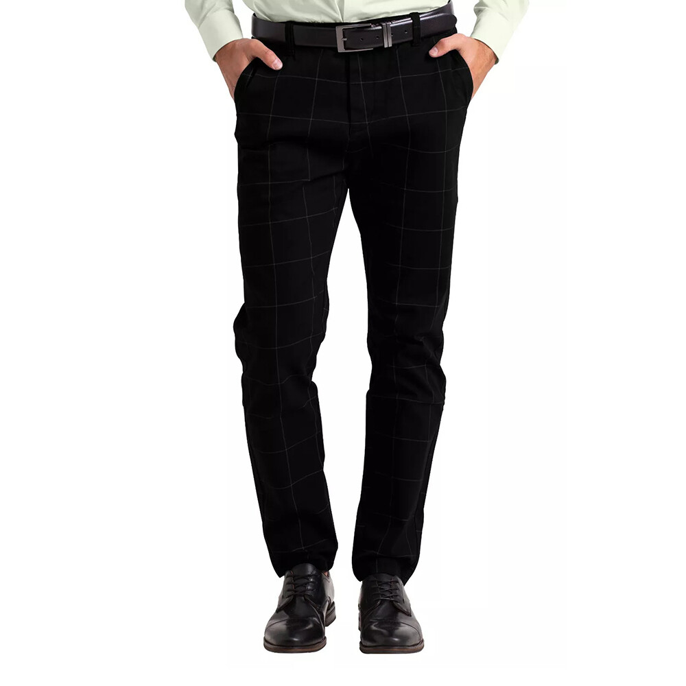 Mens Slim Fit Check Cotton Formal Smart Office Work Pants Professional Style