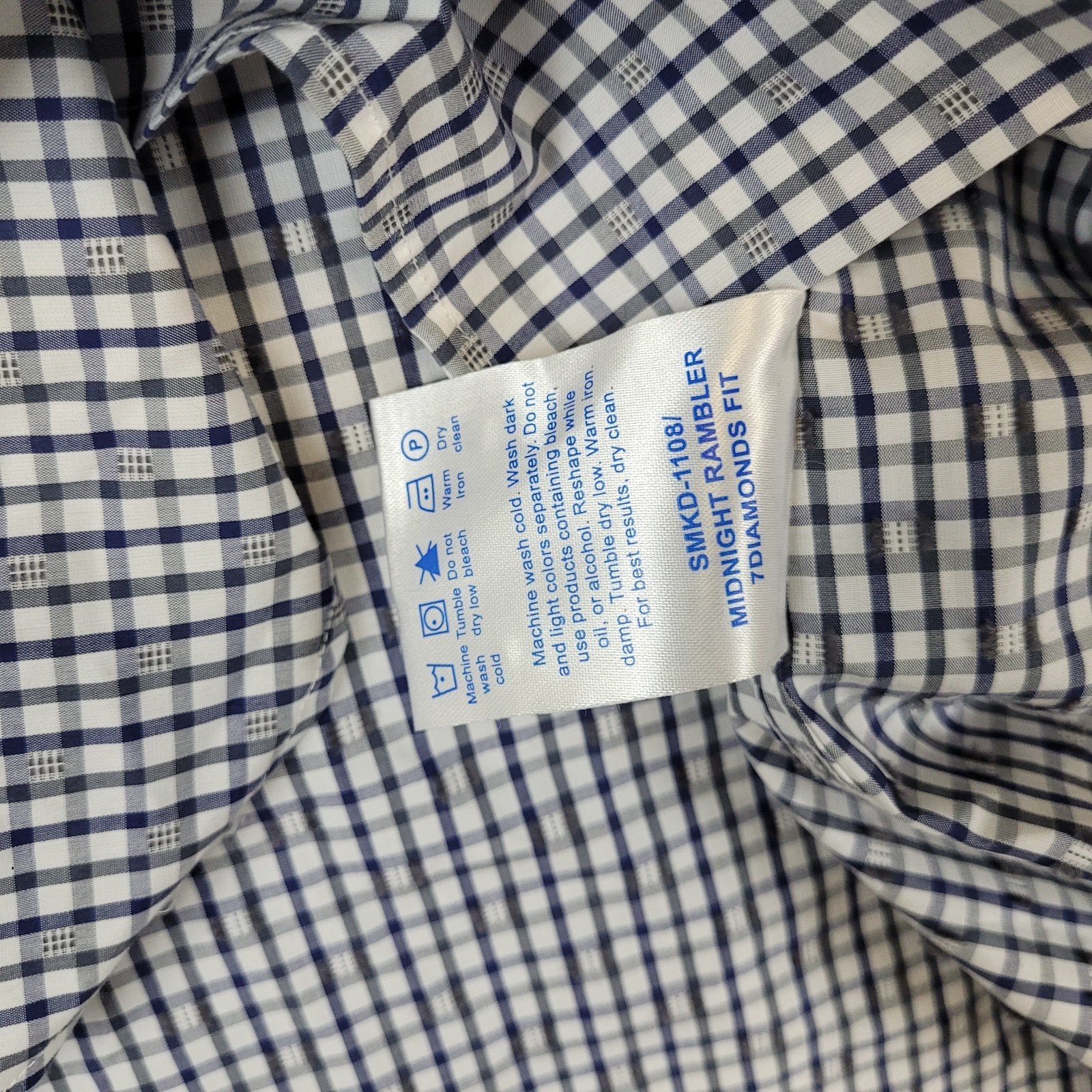 7D 7Diamonds Shirt Mens Large Button Up Geometric Grid Cotton Spread Collar