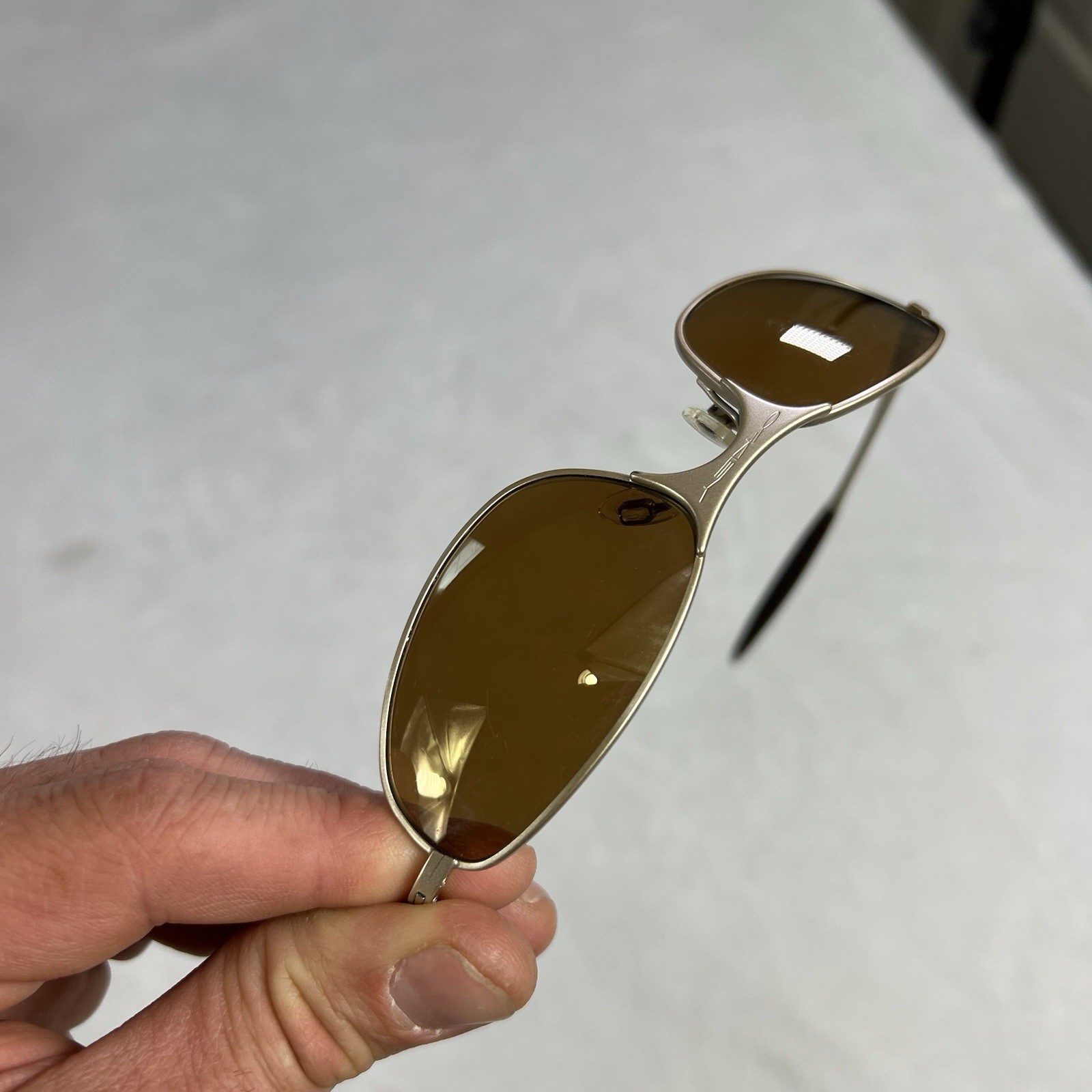 Vintage Oakley A Wire 2.0 Sunglass Gold Tan Frame Gold Brown Lenses