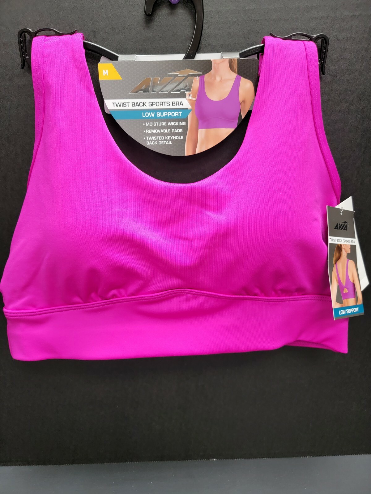Avia Low Support Twist Back Sports Bra Orchid Glow Pink Multi Size