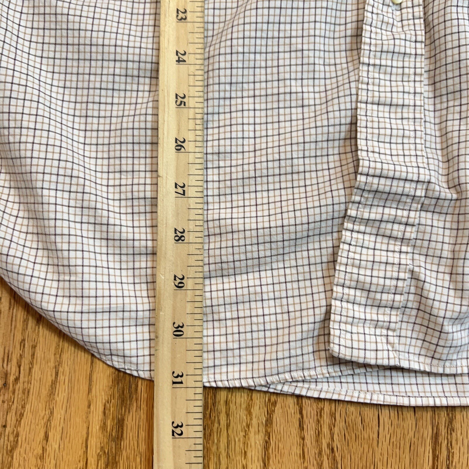 Ralph Lauren Mens Button Down Shirt 18 34-35 Classic Fit Beige White Check Plaid