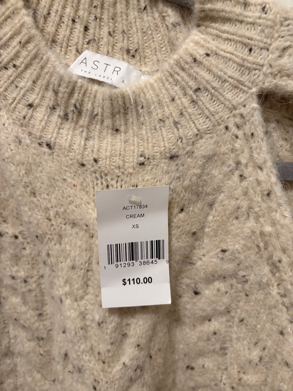 ASTR The Label Cream Speckled Knit Crew Neck Raglan Long Sleeve Sweater XS