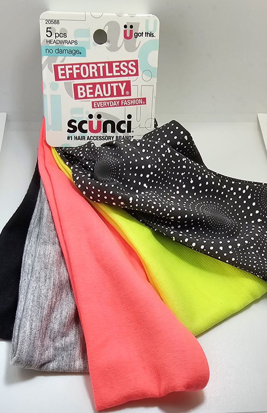Scunci Effortless Beauty Wide Stretch Basic Bright Colors Head Wraps, 5-Pieces