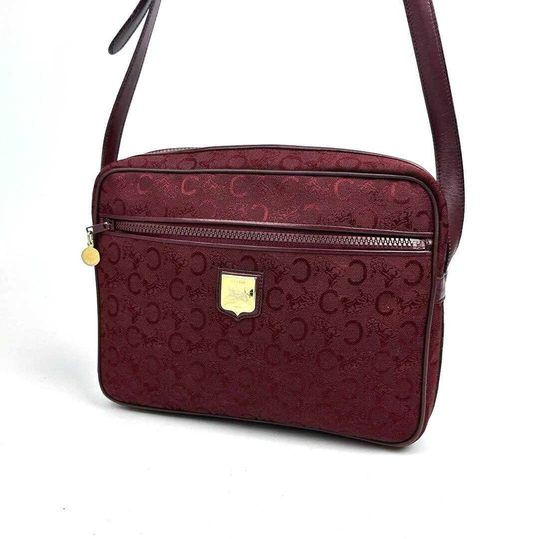 CELINE Shoulder bag C Sulky Macadam Canvas Leather Vintage Auth From Japan