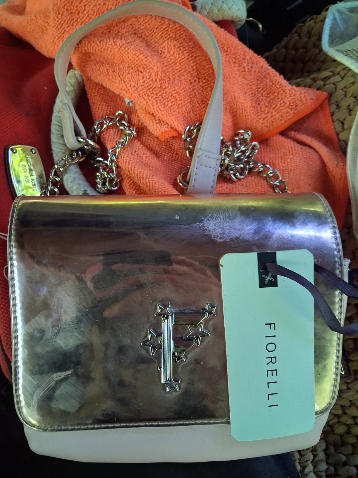 Fiorelli Nighttails Rose Gold Metallic Small Flap Shoulder Bag Chain Strap