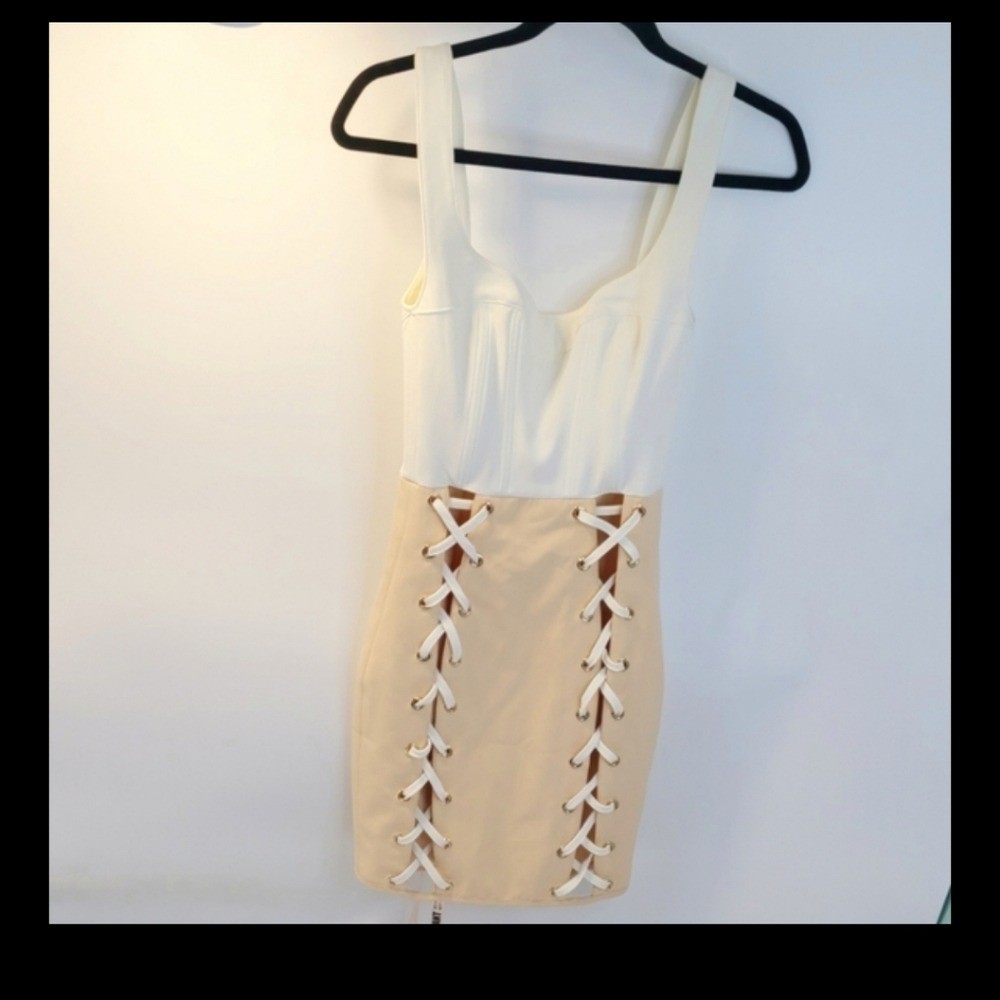 House of cb omari white and nude criss cross corset dress new size xsmall XS
