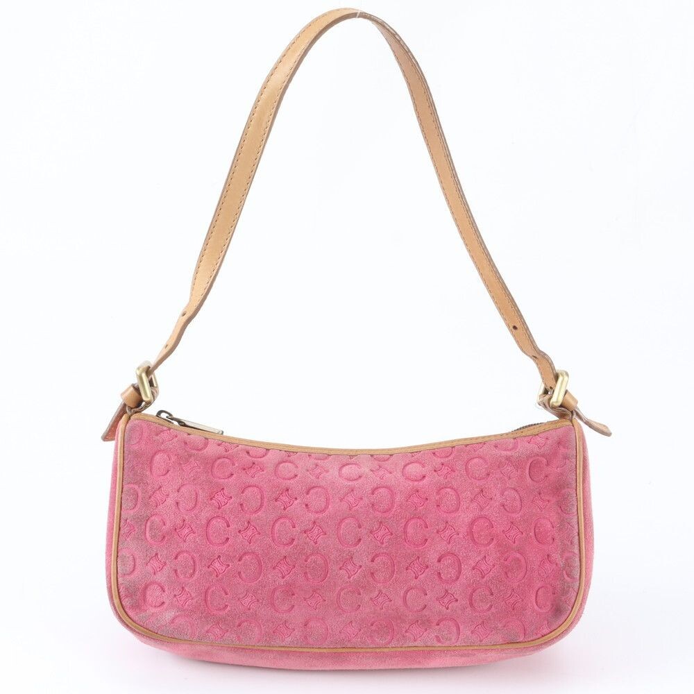 CELINE Shoulder Bag Suede C Macadam Leather Pink Vintage Authentic From Japan