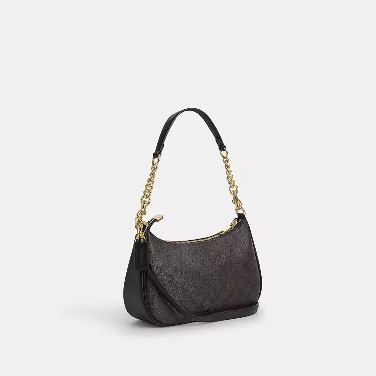 NWT Coach Teri Shoulder Bag In Signature CV933 Gold/Walnut/Black