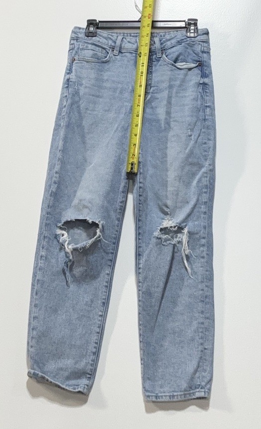 Old Navy Womens Straight Jeans Light Wash Blue Denim Distressed Button Zip 4
