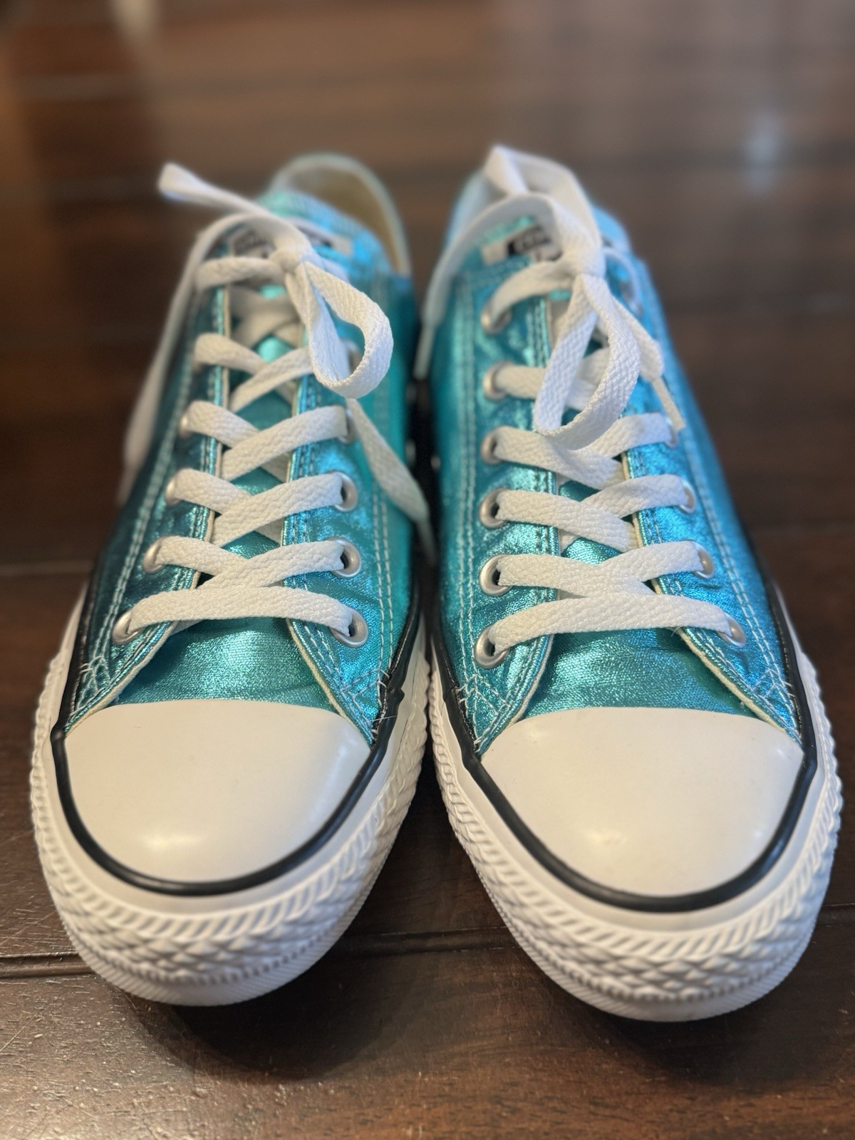 Converse All Star Low Top Sparkly Aqua Blue Sneakers New WOB W 8 M 6 155560F