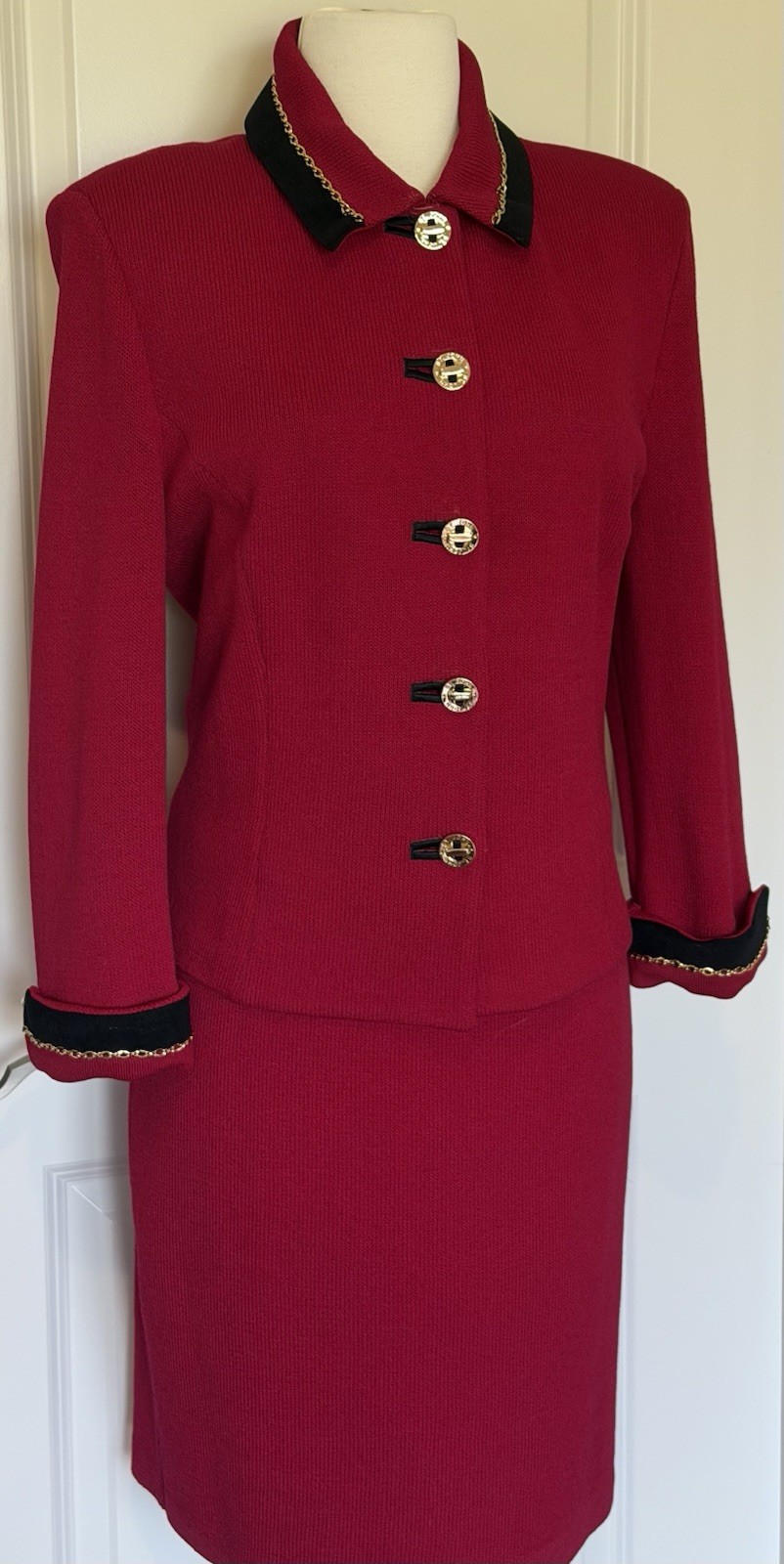 St. John Women’s 3pc Knit Skirt Suit Set Pink Solid Jacket Skirt Top sz 12